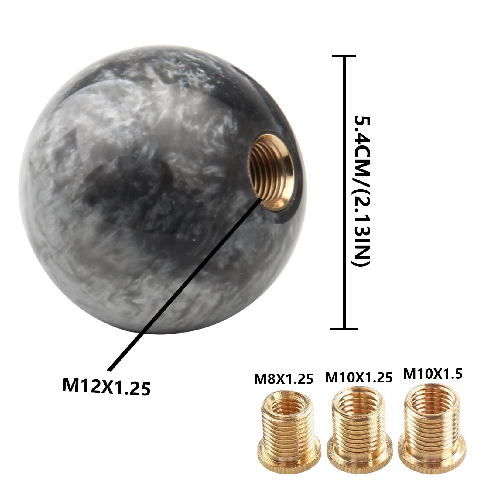 Yiuiy Round Ball Shift Knob Universal Marble Style Gear Shift Knob 5 6 Speed For Manual Automatic Vehicles With Adapters (Gray)