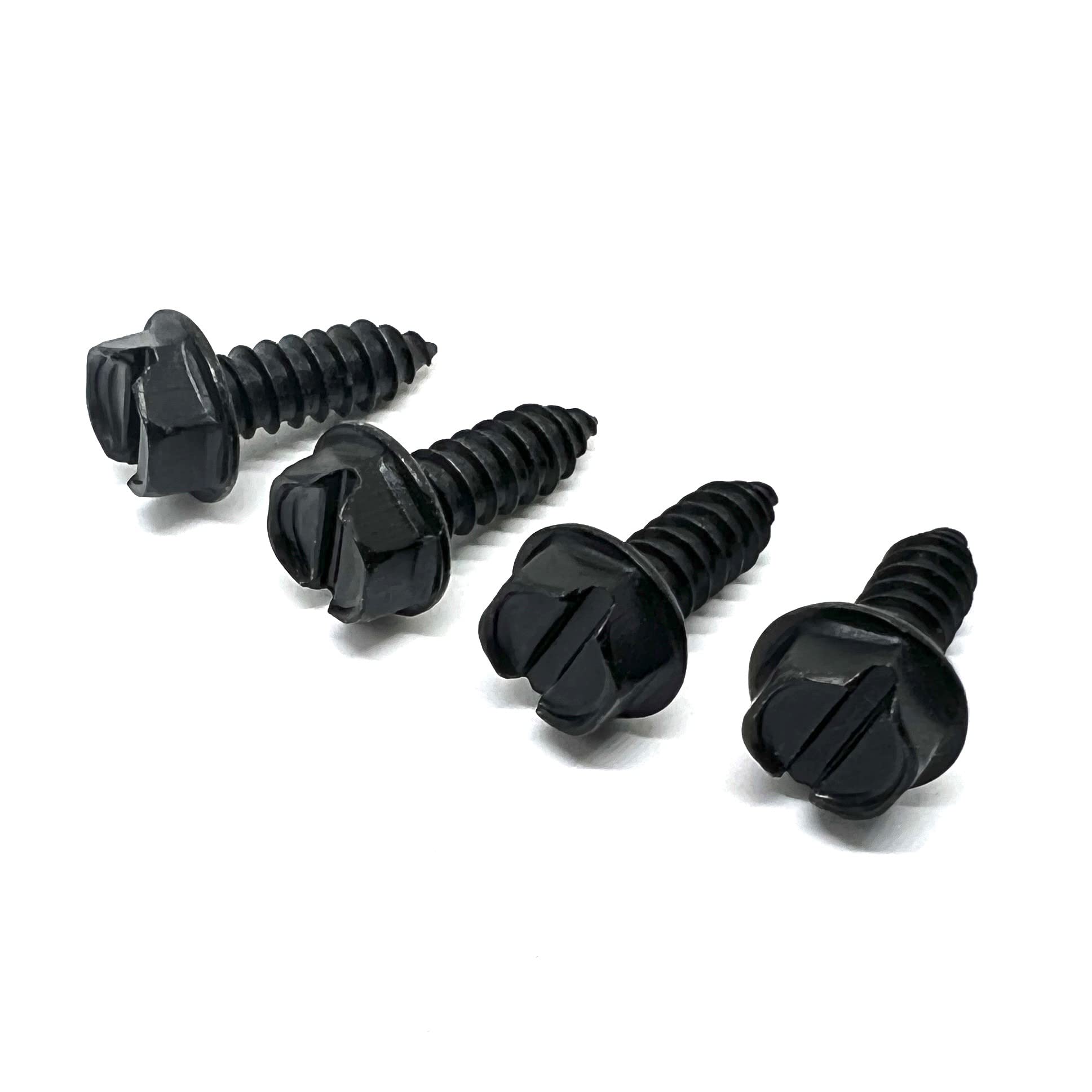 (4 Pieces) #14X3/4 Slotted Hex Washer Head Self Tapping Car Dealer License Plate Screws Zinc Black