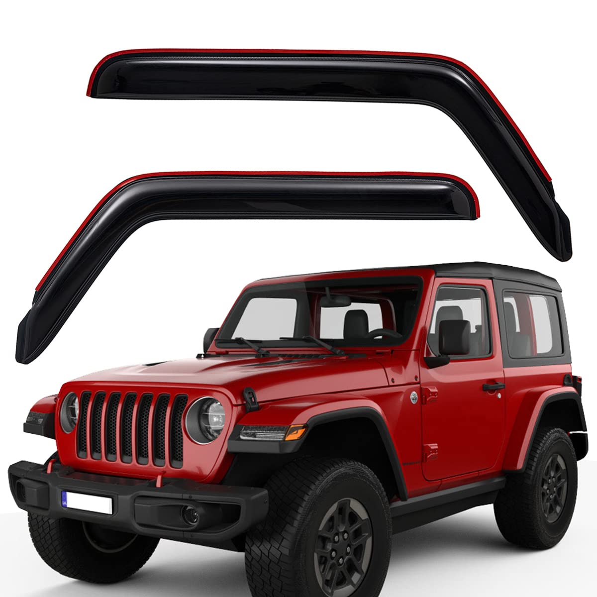 Lightronic Extra Durable Clip-on in-Channel Auto Vent Window Visor, Fits 2018-2025 Jeep Wrangler JL (2-Door), 2020-2025 Jeep Gla