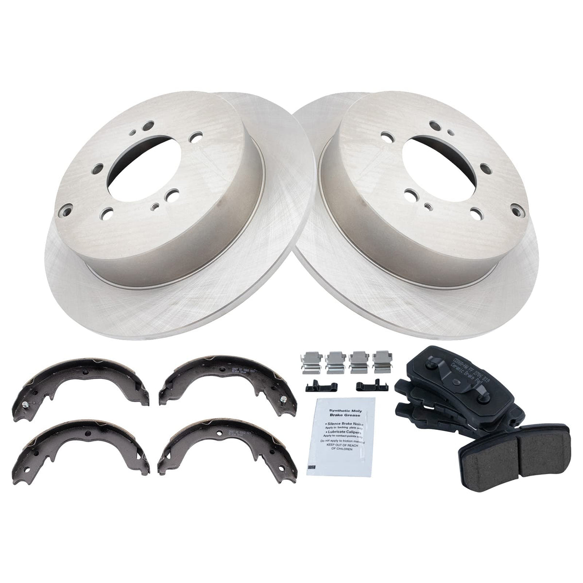 Trq Rear Brake Pad & Rotor Kit Brake Pads Brake Rotor Parking Brake Shoe Set Ceramic Compatible With 2009-2014 Mitsubishi Lancer