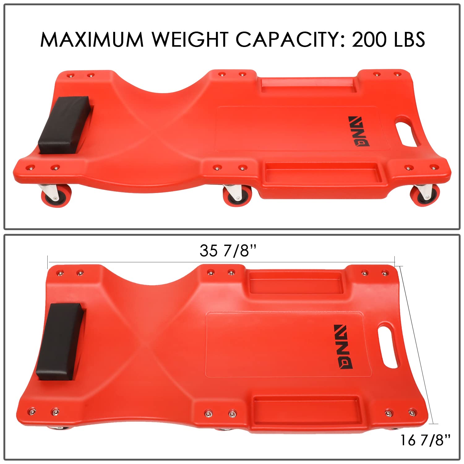 Dna Motoring Tools-00201 36'' L X 17'' W X 4.25'' H Vehicle Repair Low Profile Automotive Creeper W/Padded Headrest, Red