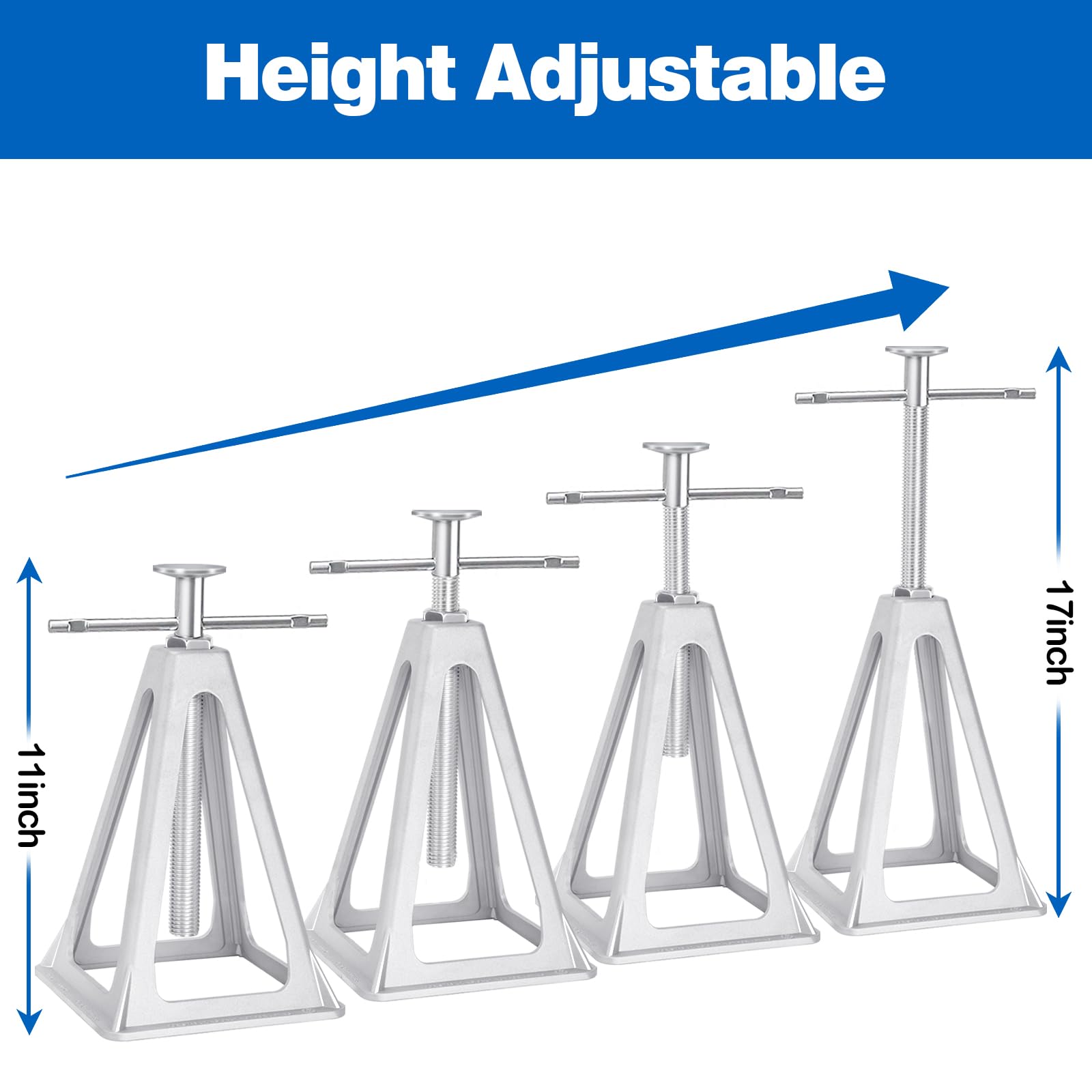 RV Stabilizer Jacks Set of 4 - Aluminum Trailer Jack Stands for Travel Trailers & RVs, Supports Up to 7500 Lbs, Adjustable from