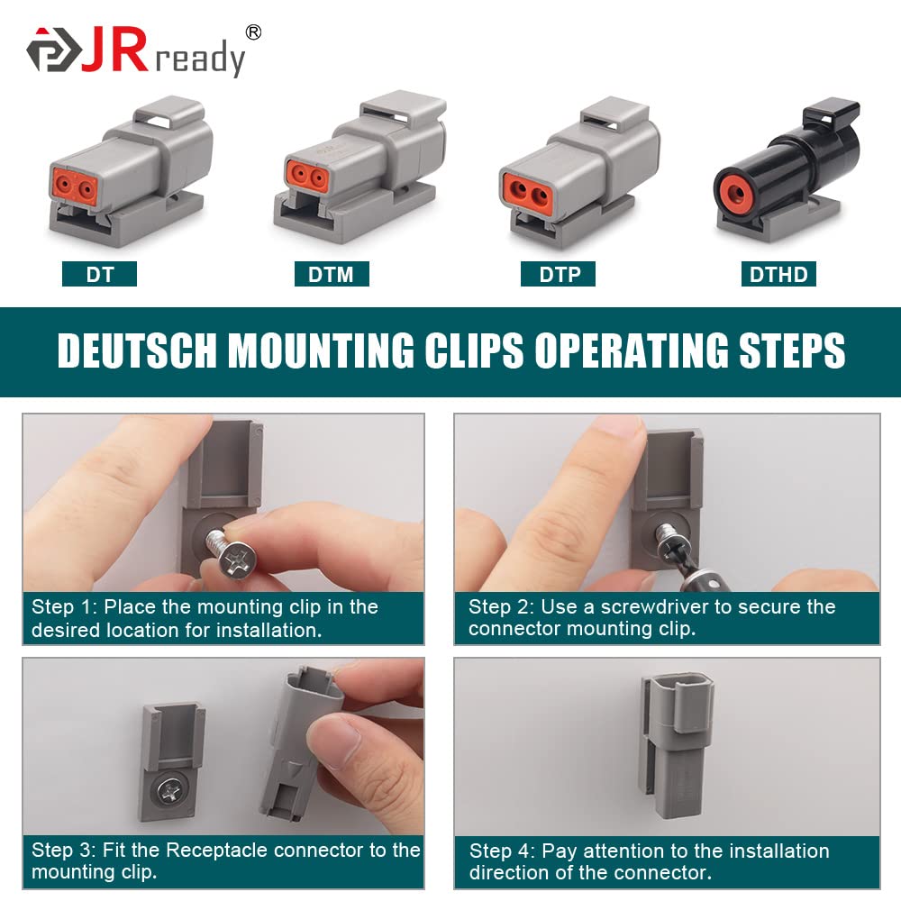 JRready ST6354 Deutsch Circular Connectors Accessories Kit,20 pcs Mounting Clips for Deutsch DTM, DTP, DT DTHD Series Size 2/3/4