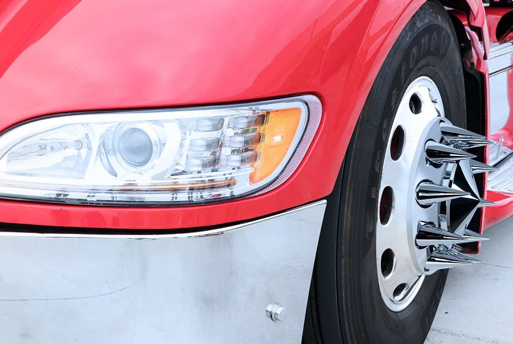 United Pacific 10780Cb - Wheel Lug Nut Cover Set - 33Mm X 4.25&quot; Chrome Plastic X Spike Nut Cover - Thread-On (60 Pack)