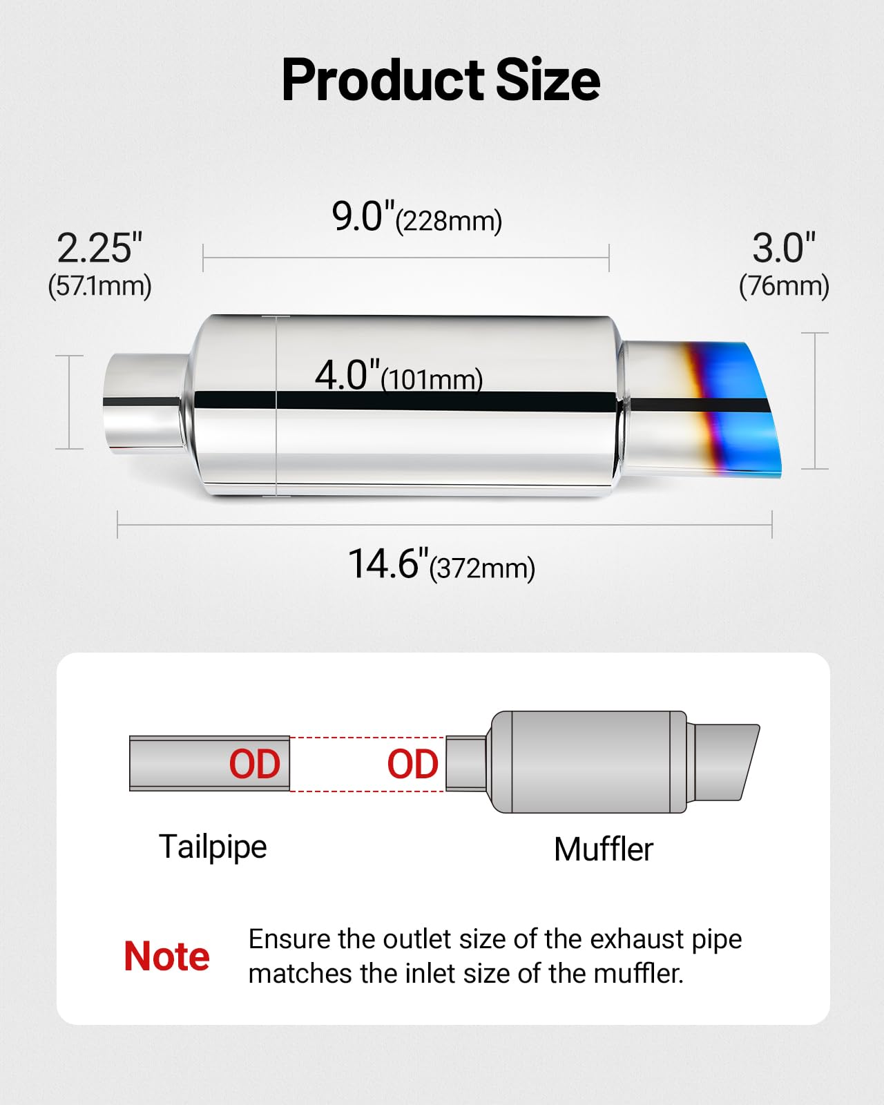 Evil Energy Exhaust Muffler,Stainless Steel Exhaust Tip,Universal 14.6 '' Length (Burnt,2.25 '' Inlet 3 '' Outlet)