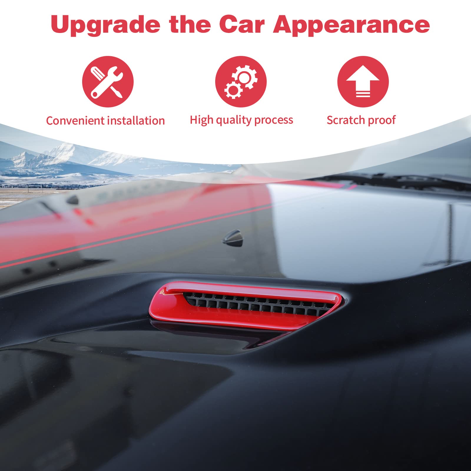 Pdklin For Challenger Hood Scoop Vent Cover Trim Bezel Red Compatible With Dodge Challenger 2009 2010 2011 2012 2013 2014 Red Exterior Accessories 2Pcs