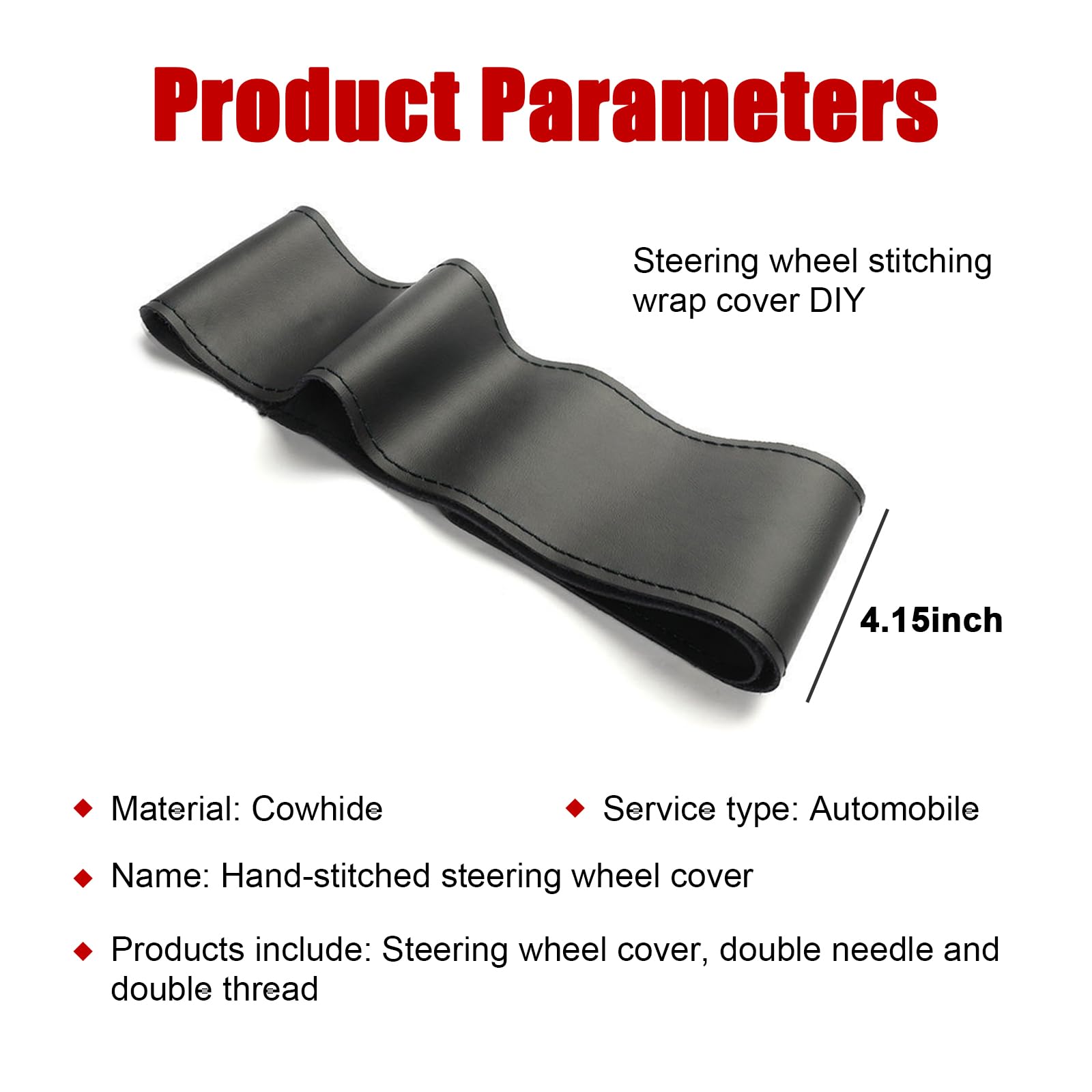 Ziciner Leather Steering Wheel Cover, Stitch On Wrap, Breathable Anti-Slip Car Steering Wheel Protector for Max Diameter 15'', D