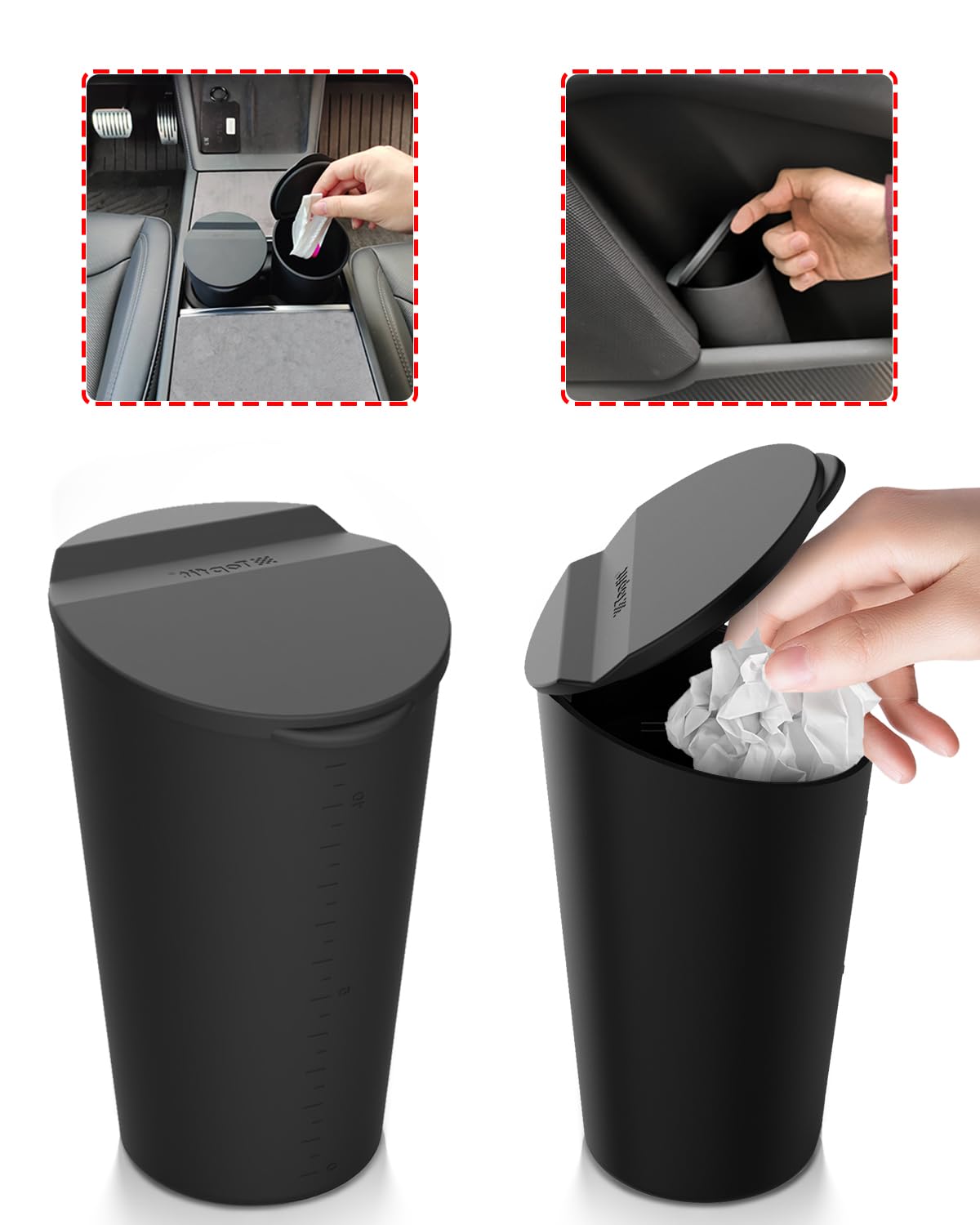 Bmzx Car Trash Can With Lid Small Cup Holder Door Pocket Garbage Can Trash Bin Trash Container Fits Auto Home Office, Black 2Pcs