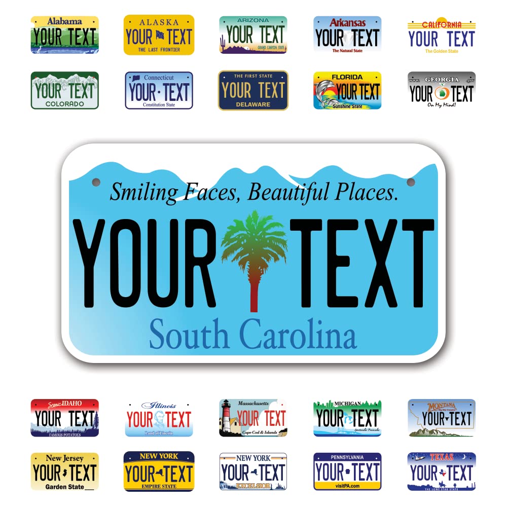Inkmyplate Personalized South Carolina Blue Small License Plate | Moto 7X4 | Custom License Plate For Kids Power Wheels | Golf Cart, Motorcycle, Wagons, Moped Atv | Aluminum Usa