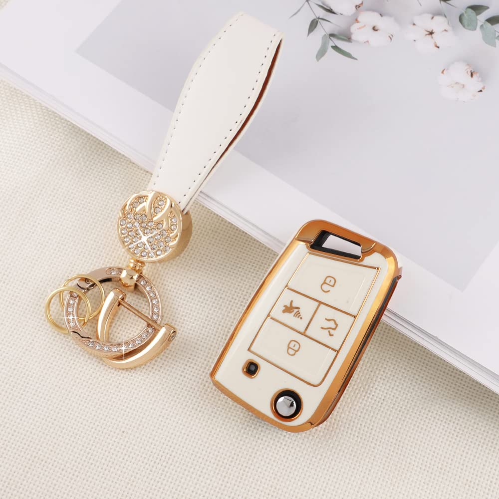 Pifoog Key Fob Cover For Volkswagen Vw Accessories Soft Tpu Car Keys Shell Case Full Protection Bling Chain Landyard Fit Vw Tigu