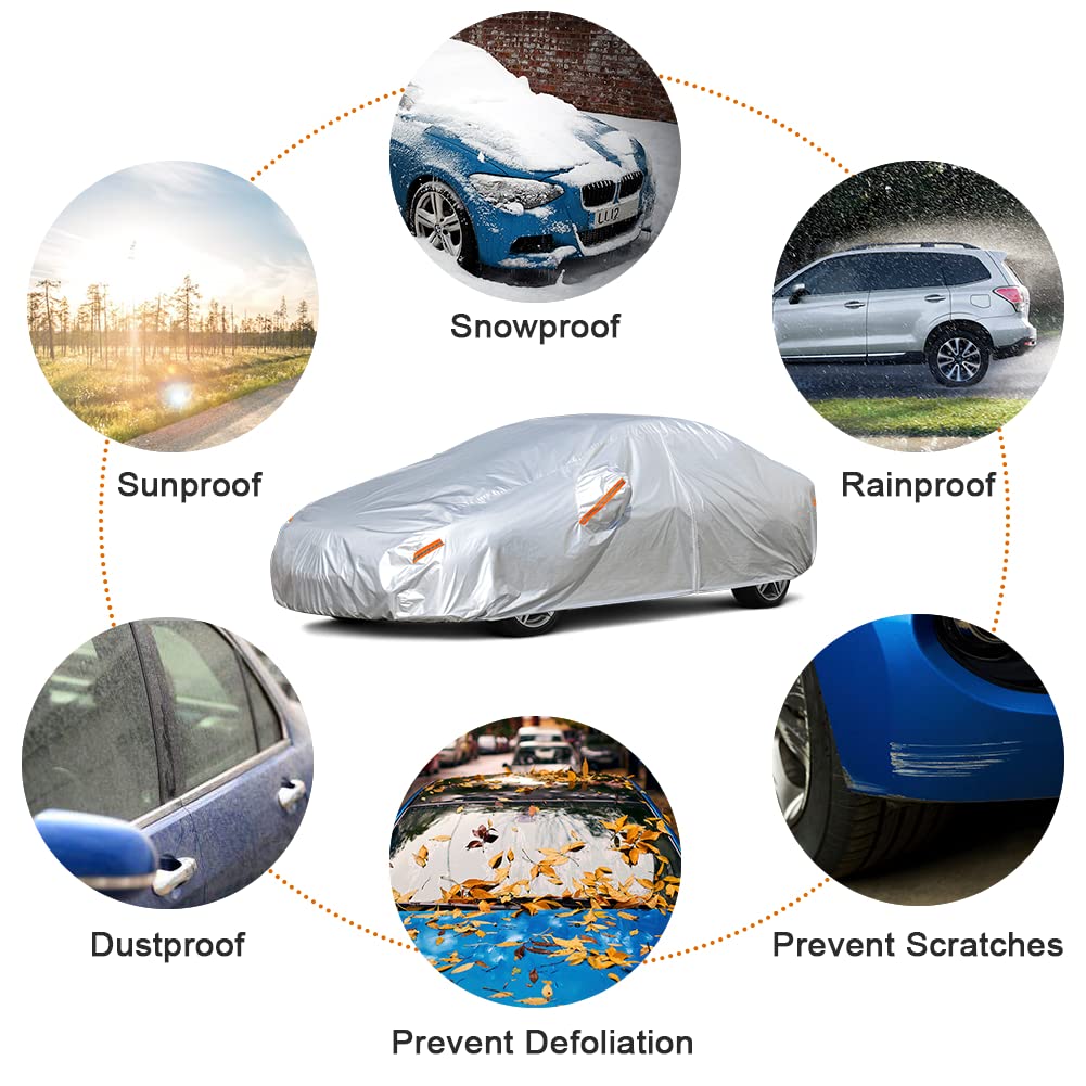 Kayme Car Covers for Automobiles Waterproof All Weather Sun Uv Rain Protection with Zipper Mirror Pocket Fit Sedan (186 to 193 Inch) 3XL