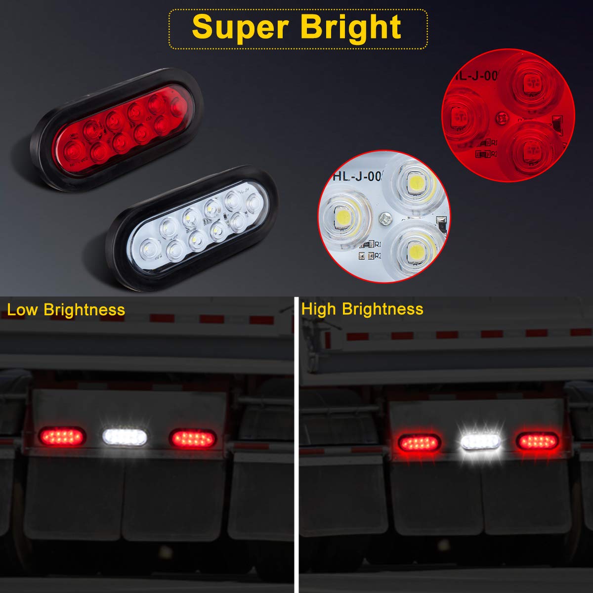 Limicar 4 Red 2 White Oval Tail Lights Led, 6'' Flatbed Light Kit, Led Tail Lights For Trucks, Trailer Tail Lights For Rv Jeep