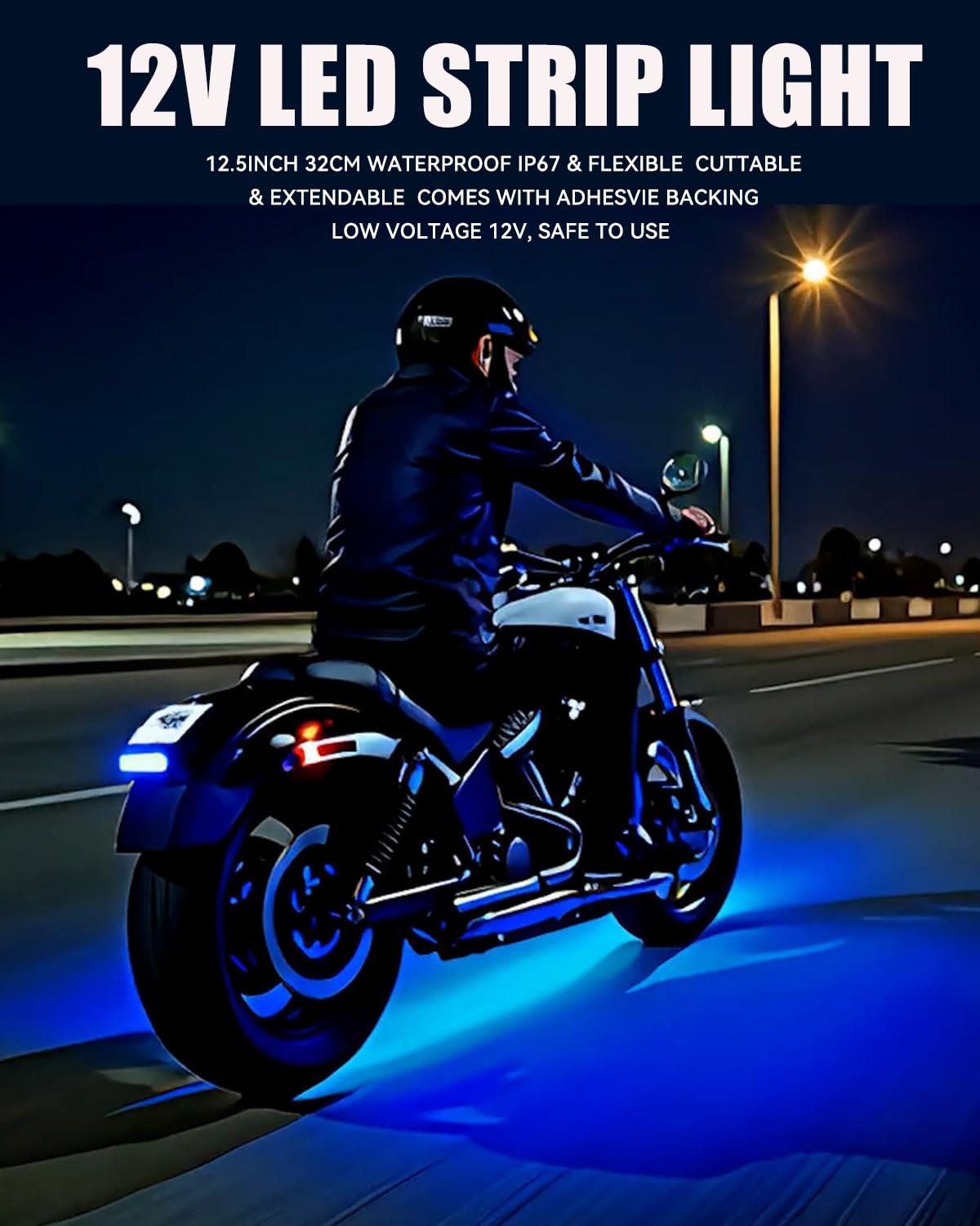 Car Led Strip Lights 32Cm Waterproof Led Light Strips For Cars Motorcycles Golf Cart Interior & Exterior Marine Boat Blue Led Strip 12V 5050 18Smd,Pack Of 4