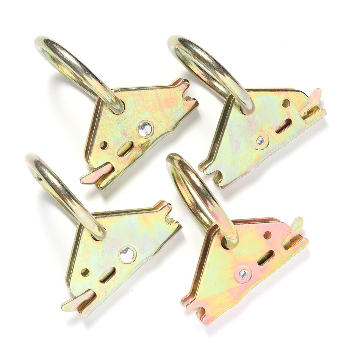 4 Pcs Steel E-Track O Ring Tie Down Anchors for E Track System, Cargo in Enclosed Flatbed Trailer, Truck, Van, Pickup, Motorcycle Bike Straps Clips Heavy Duty O-Ring w/E-Track Spring Fitting Fixed -Like New