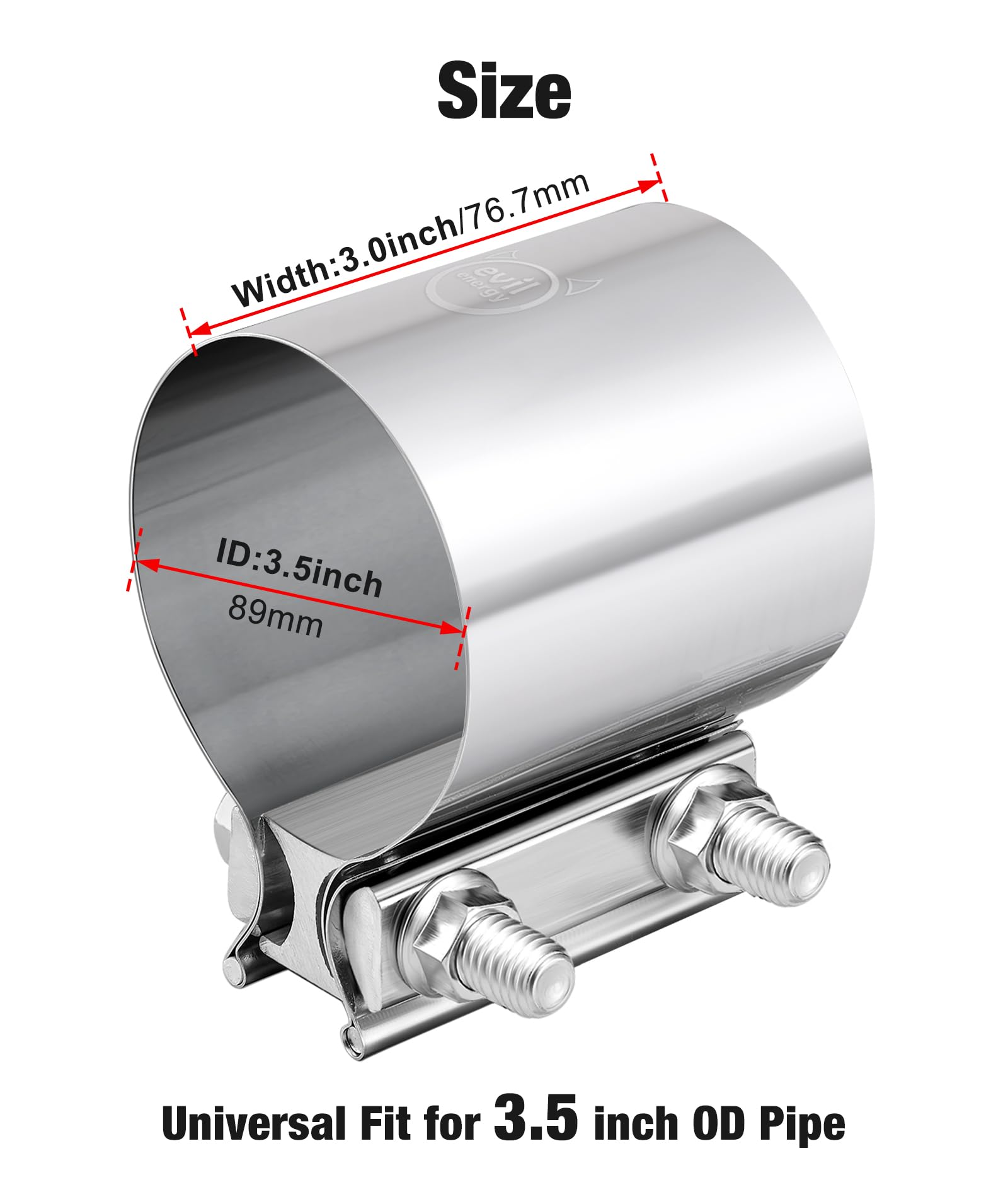 Evil Energy 3.5 Inch Exhaust Clamp,3 1/2'' Butt Joint Band Clamp Sleeve Coupler Stainless Steel For Pipes,Mufflers,Catalytic Con
