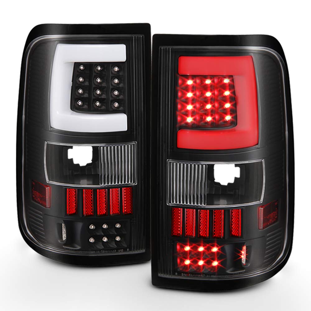 Acanii - For Black 2004 2005 2006 2007 2008 Ford F150 Lobo Pickup Led Tube Tail Lights Lamps