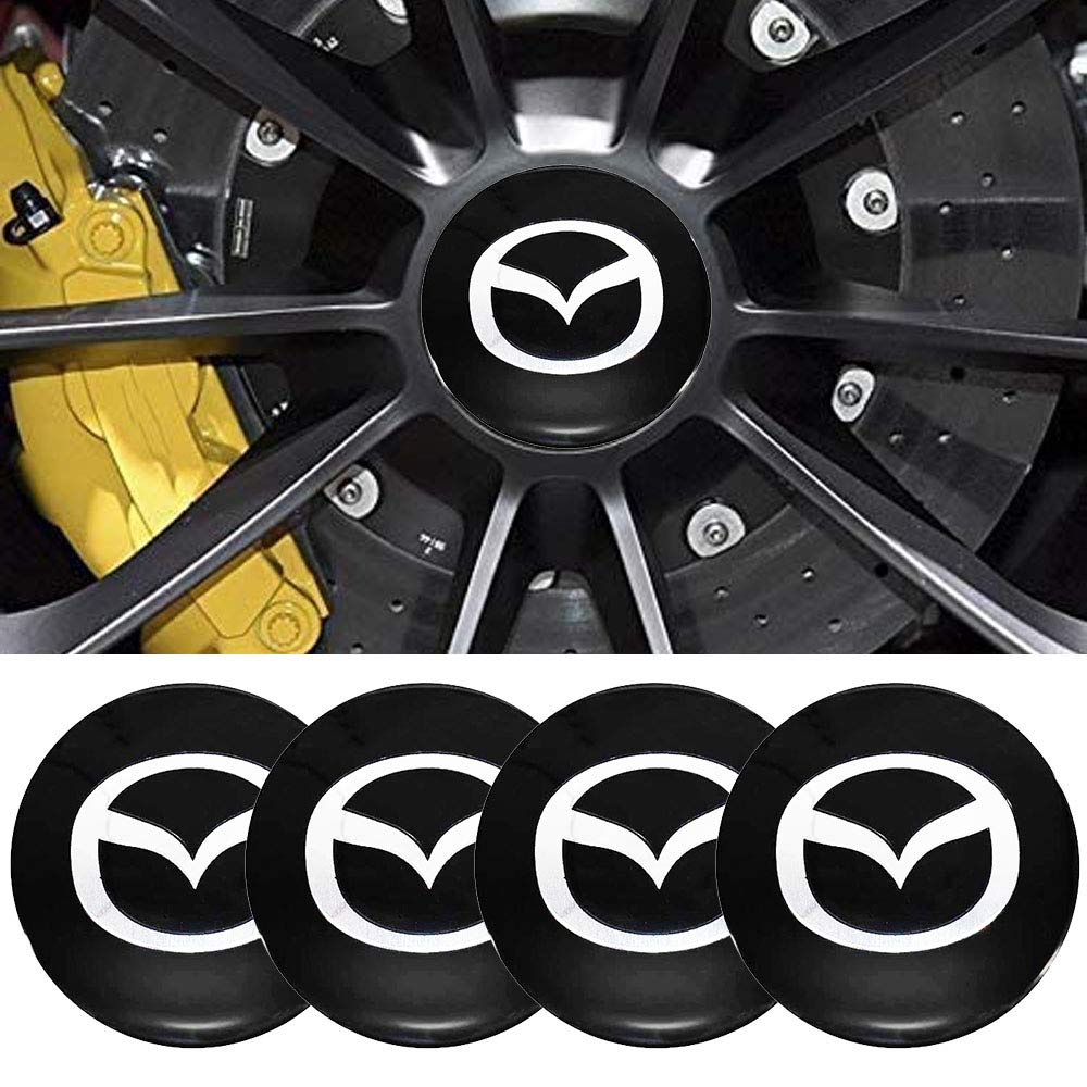 Jdclubs 4 X 56.5Mm Car Lettering Bbs Wheel Center Cap Sticker Wheel Emblem Badge Logo Stickers (Fit Mazda Black)