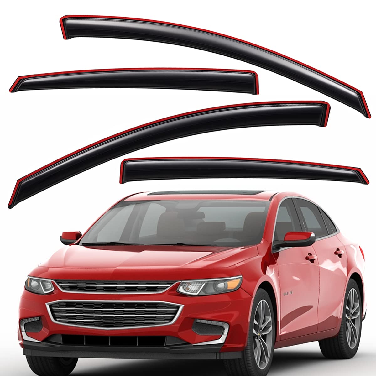 Lightronic Extra Durable Clip-on in-Channel Auto Vent Window Visor, Fits 2016-2025 Chevrolet Malibu (EXCLUDES 2016 Malibu Limite