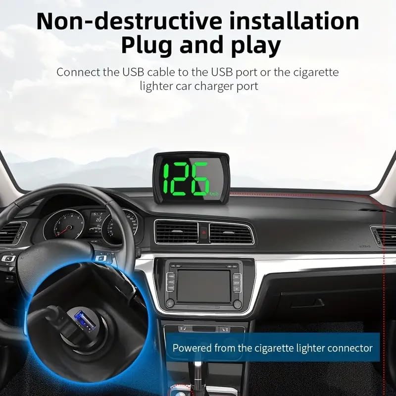 Heads Up Display for Cars HUD GPS Speedometer MPH with QC3.0 Fast Charger & Stable Silicone Pads, 2M USB Cable, Digital Speedome