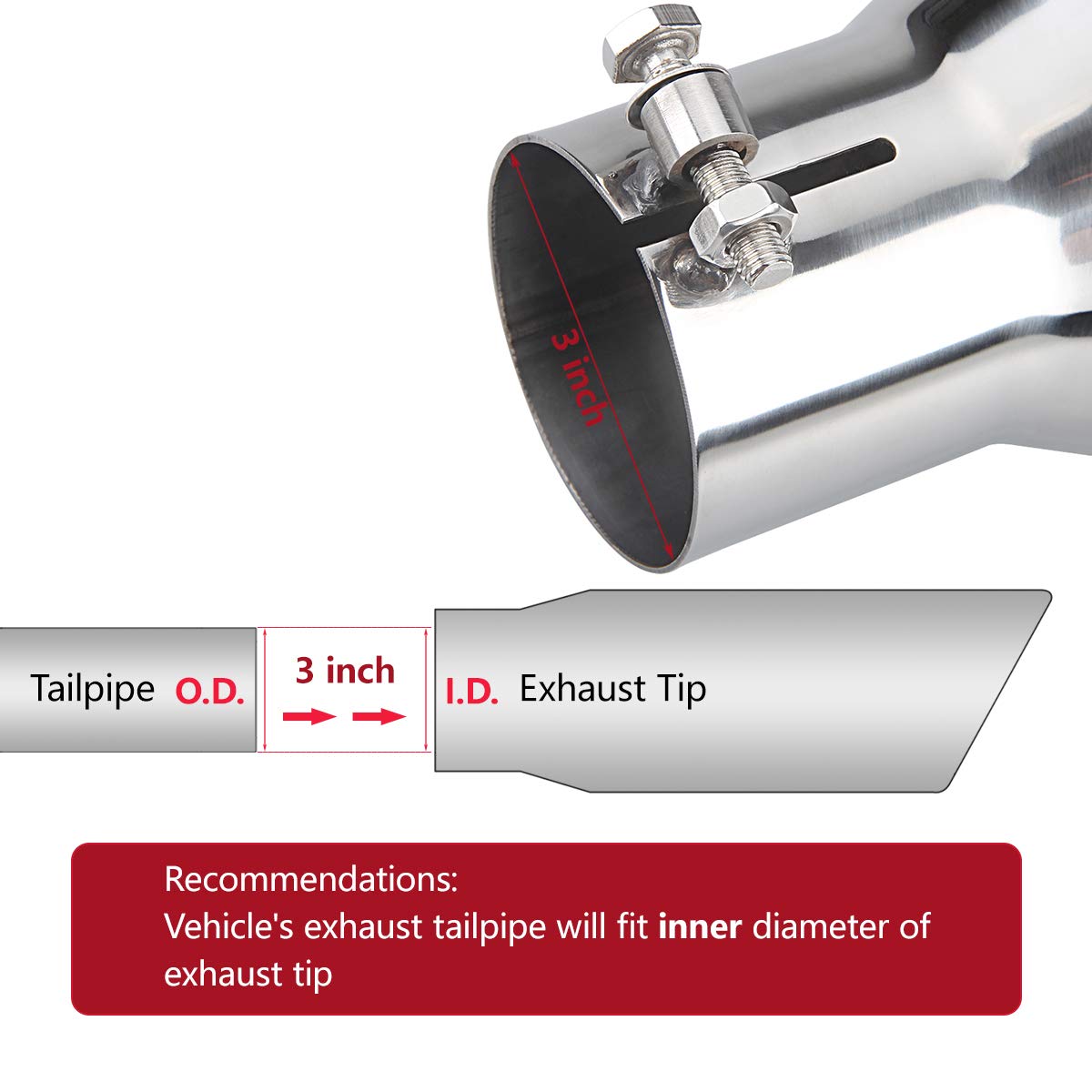 LCGP Stainless Steel Polished Exhaust Tip - 3 Inlet, 5 Outlet, 12 Length, Bolt On Tail Pipe for Enhanced Performance