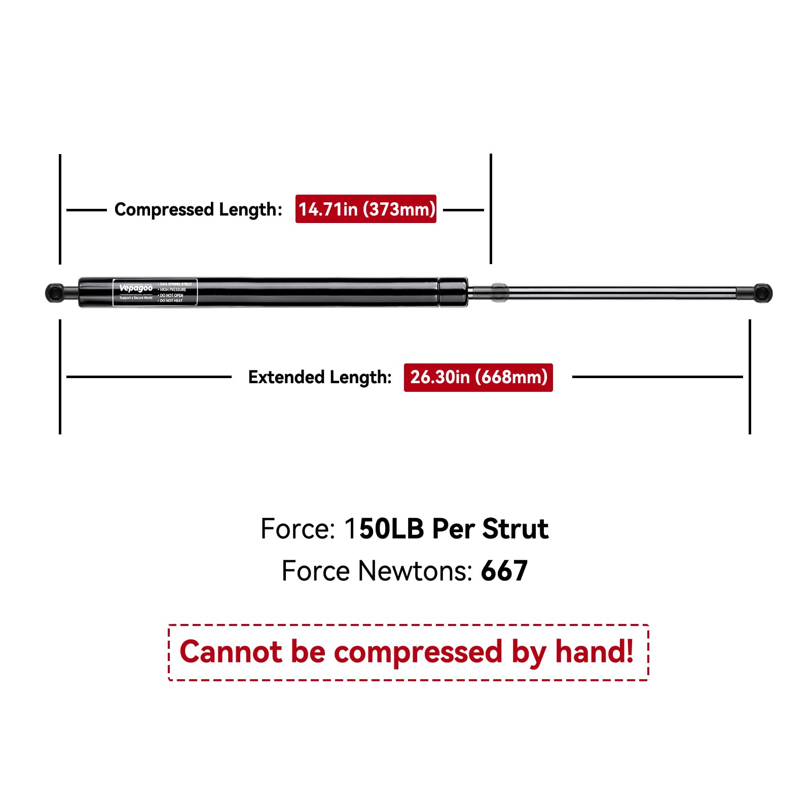 Vepagoo Se263P150S10 26In 150Lb Tonneau Undercover Lift Support, Gas Shock Strut For Snugtop Snuglid Leer Truck Bed Cover, Set O