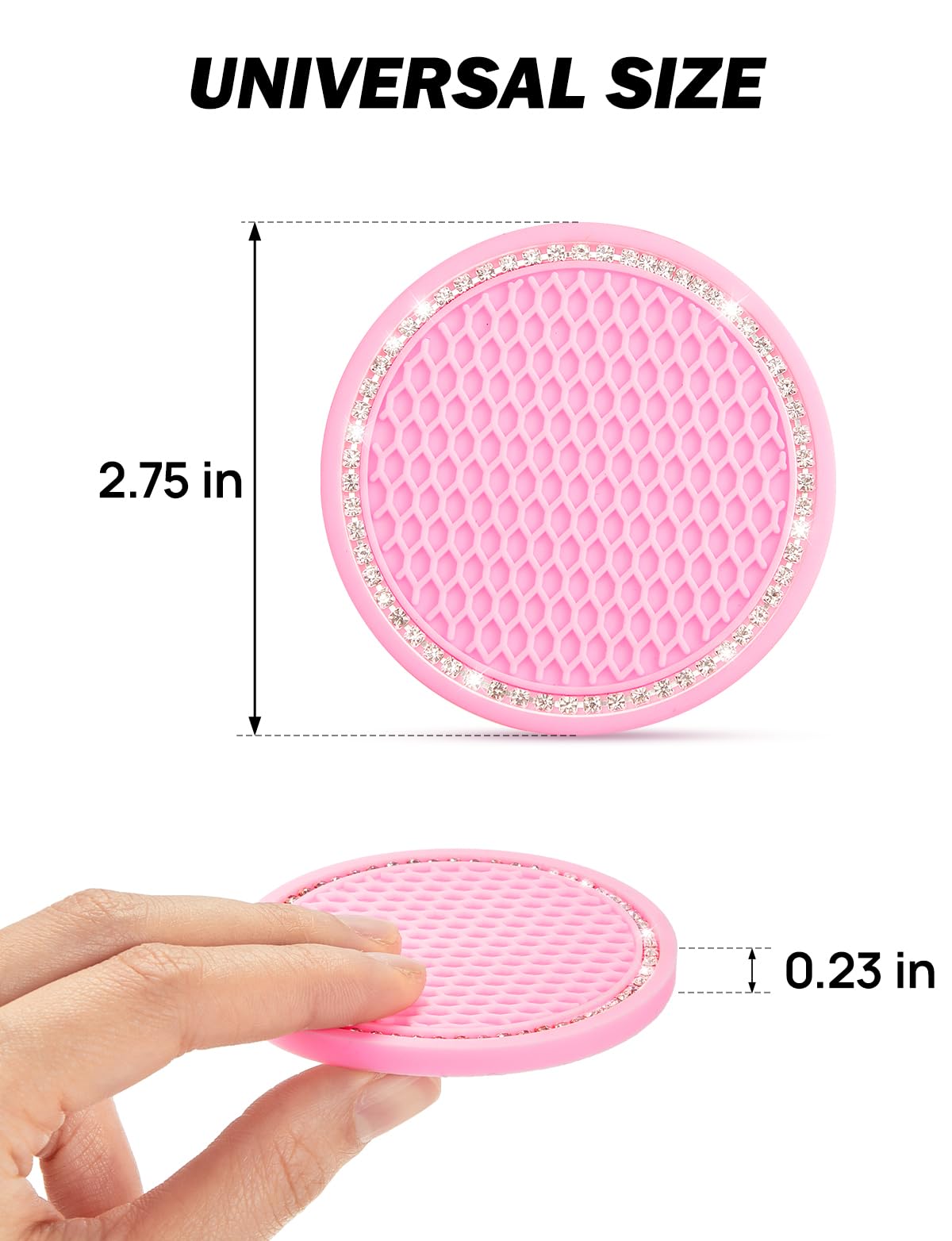 Joytutus Cup Holder Coasters For Car, 2 Pack Universal Anti-Slip Car Coasters With Crystal Rhinestone, 2.75 Inch Pvc Cup Holder