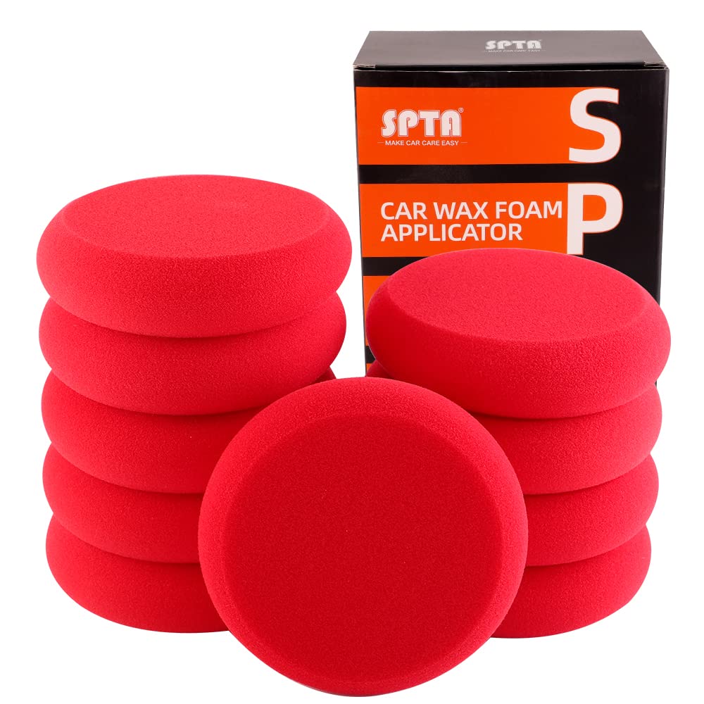 Spta Foam Applicator Pads, 4 Inch Round Shape Side Pressing Hand Polishing Red Sponge Pads Kit Detailing Buffing Pads For Waxing