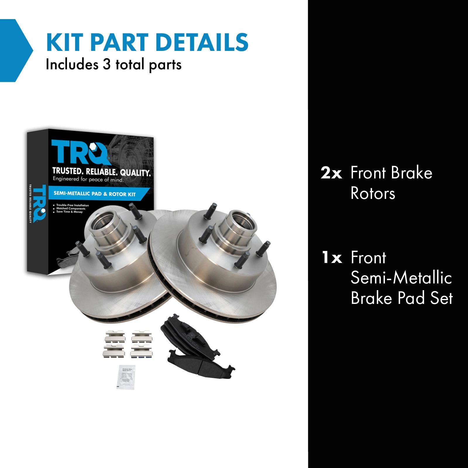 Trq Front Brake Pad & Rotor Kit Brake Pads Brake Rotor Semi-Metallic Compatible With 1994-2001 Ford E-150 Econoline E-150 Econol