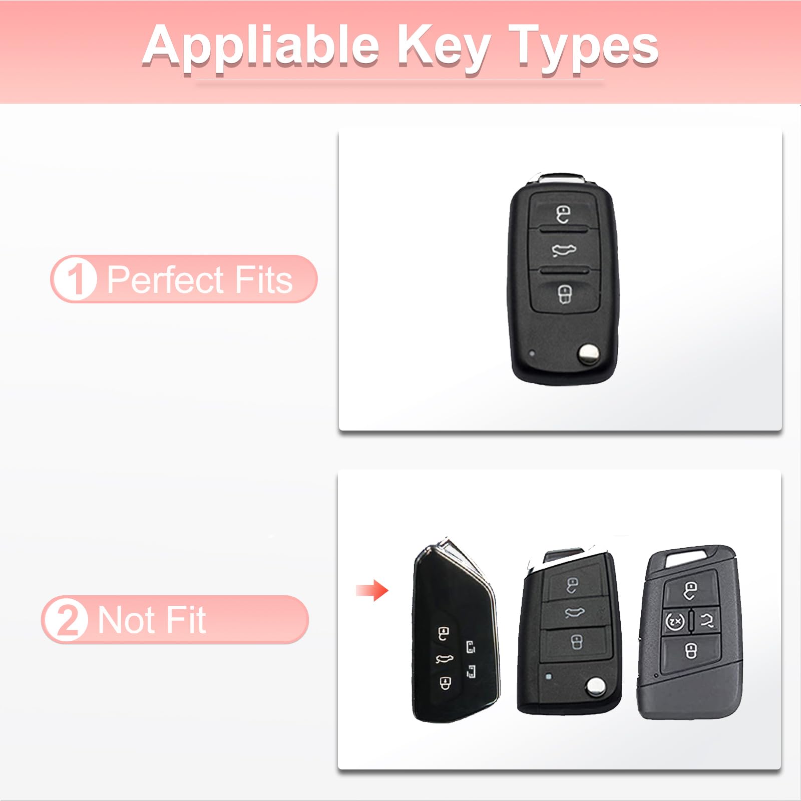 Pangpai Pink Key Fob Cover for VW Volkswagen,Soft TPU Key Case Protection with Bling Keychain Fit for Jetta Golf Polo MK6 Passat