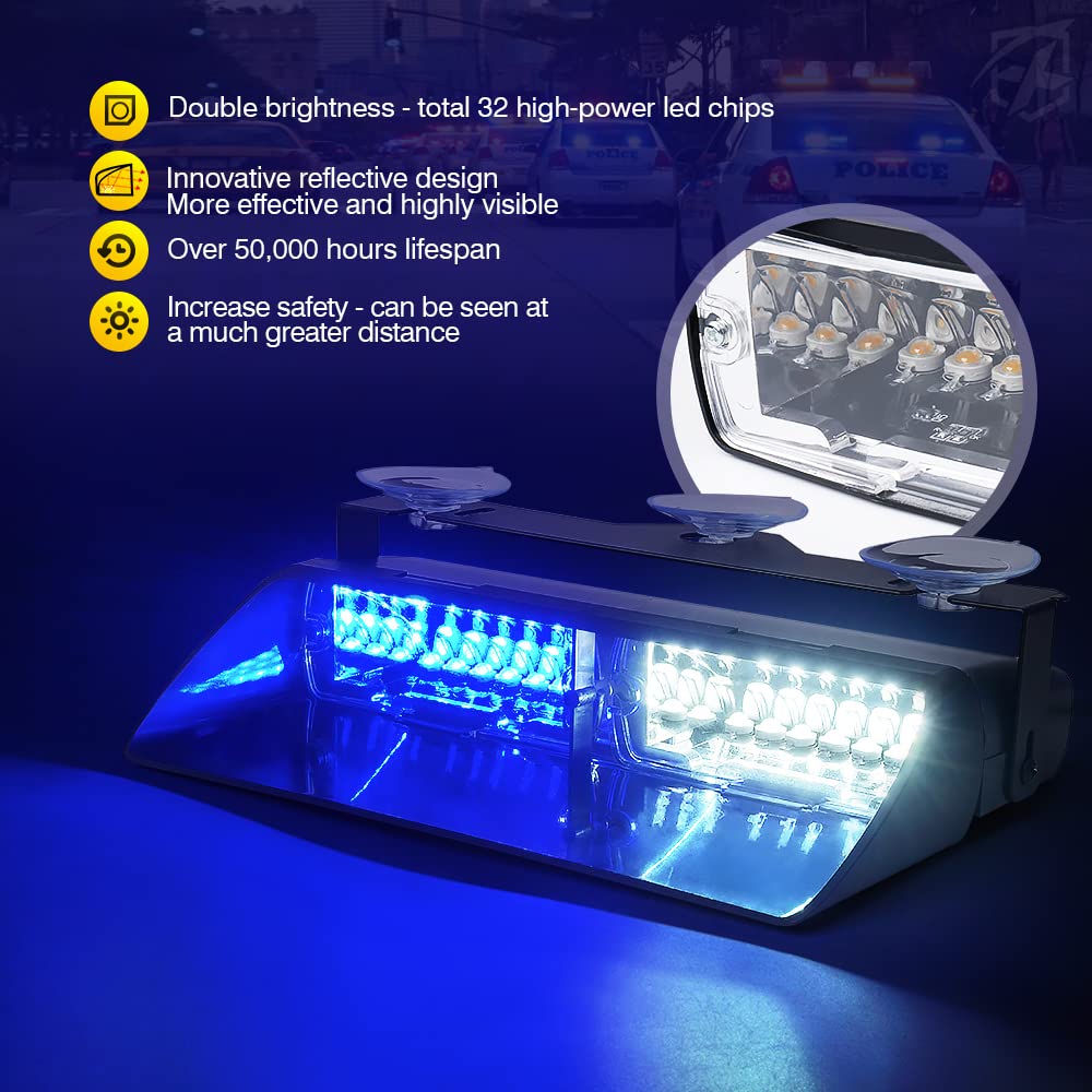 Xprite Led Dual Windshield Strobe Flashing Lights W/Suction Cups, Deck Dash Visor Emergency Hazard Safety Warning Police Traffic