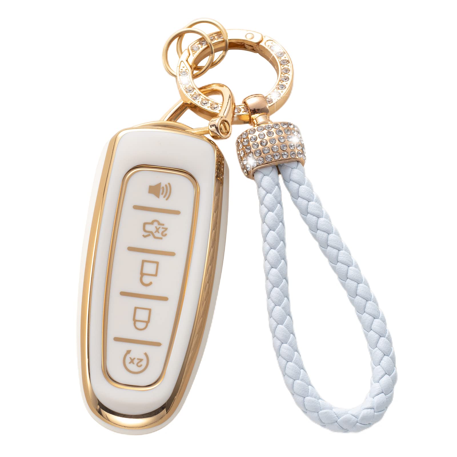 Gematay For Ford Key Fob Cover With Keychain Lanyard, Key Fob Protector Compatible With Ford C-Max Edge Escape Expedition Explor