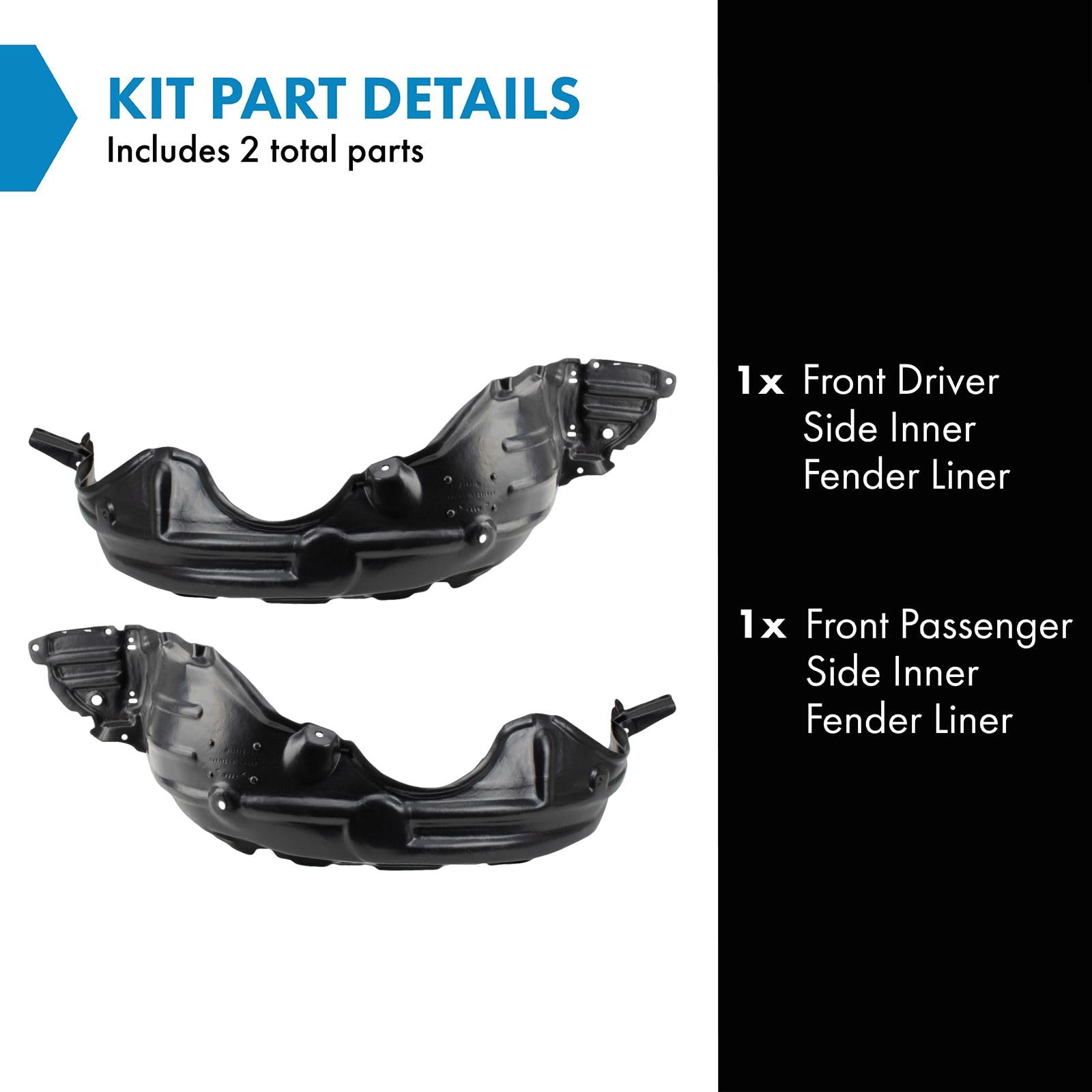 Trq Front Inner Fender Liner Set Compatible With 2007-2012 Toyota Yaris To1250120 To1251120