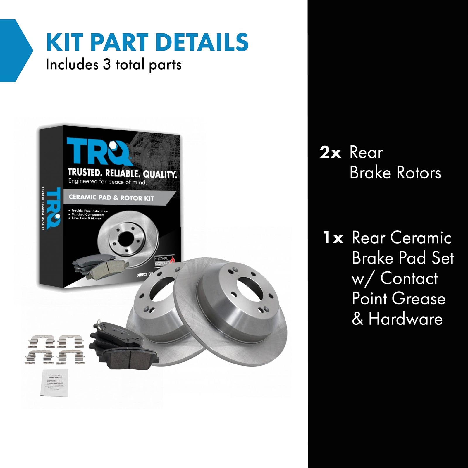 TRQ Rear Brake Pad & Rotor Kit Brake Pads Brake Rotor Ceramic Compatible with 2017-2018 Hyundai Santa Fe Santa Fe Sport 2016-201