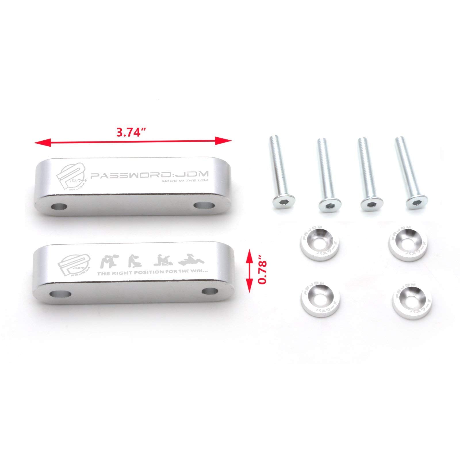 Xotic Tech Jdm Hood Spacer Hood Riser 3/4'' Replacement Front Hood Vent Space Riser Spacer Anodized Silver Aluminum Alloy Billet