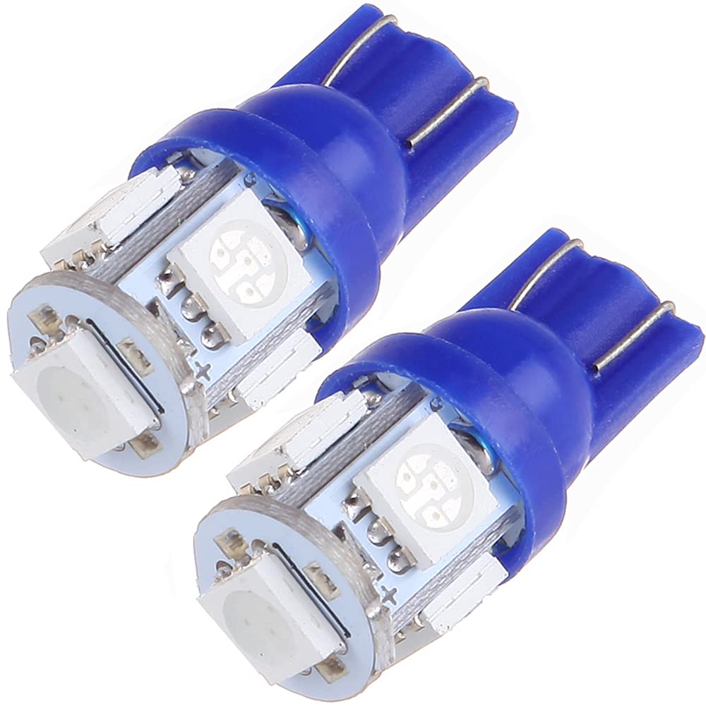 Cciyu 194 Extremely Bright Led Bulbs 5-5050-Smd Light Lamp License Plate Light Lamp Wedge T10 168 2825 W5W Blue Pack Of 2