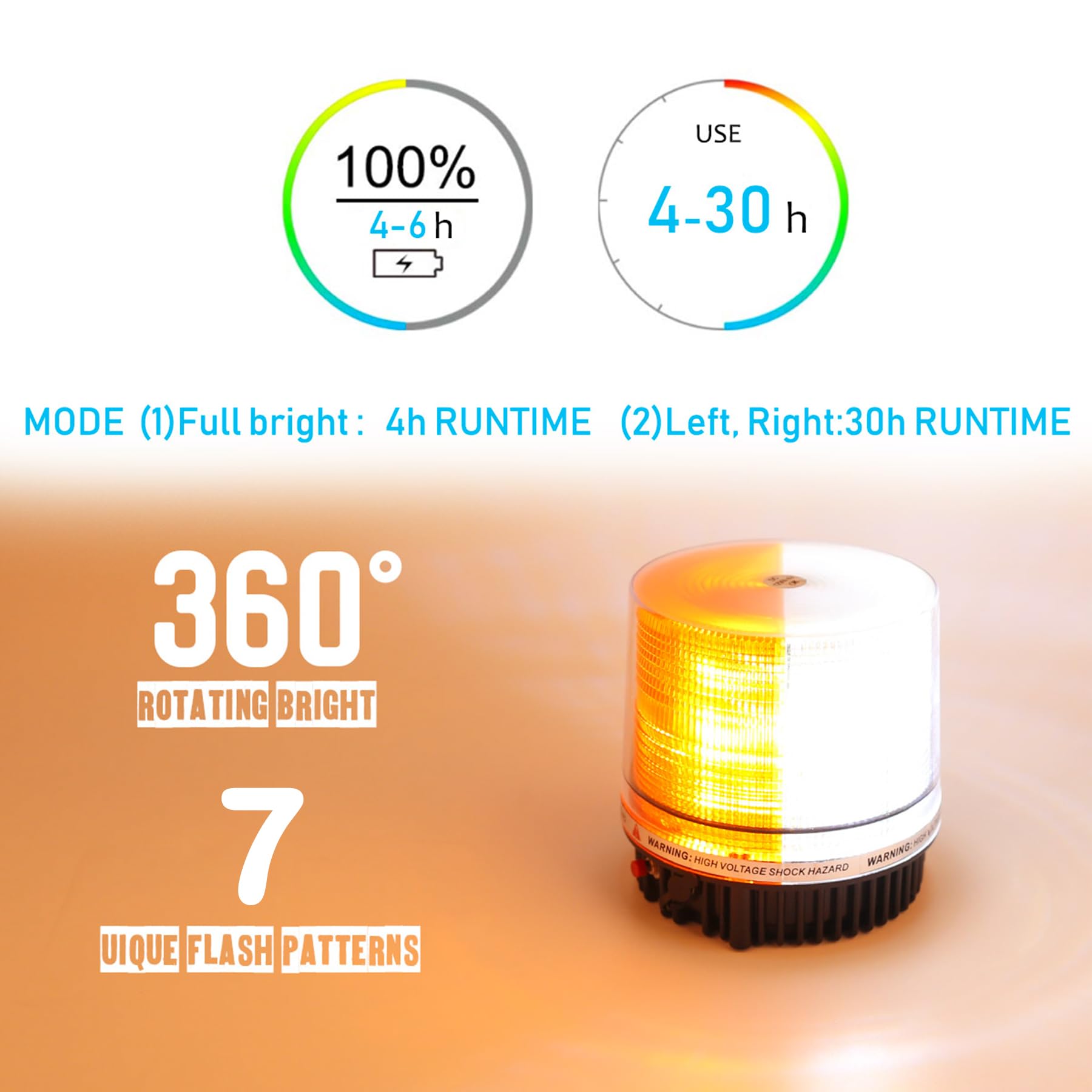 Le-Jx Amber/White Wireless Rotating Beacon Orange Battery Led Strobe Warning Light Roof Top Plow Hazard Flash Emergency Lights 1