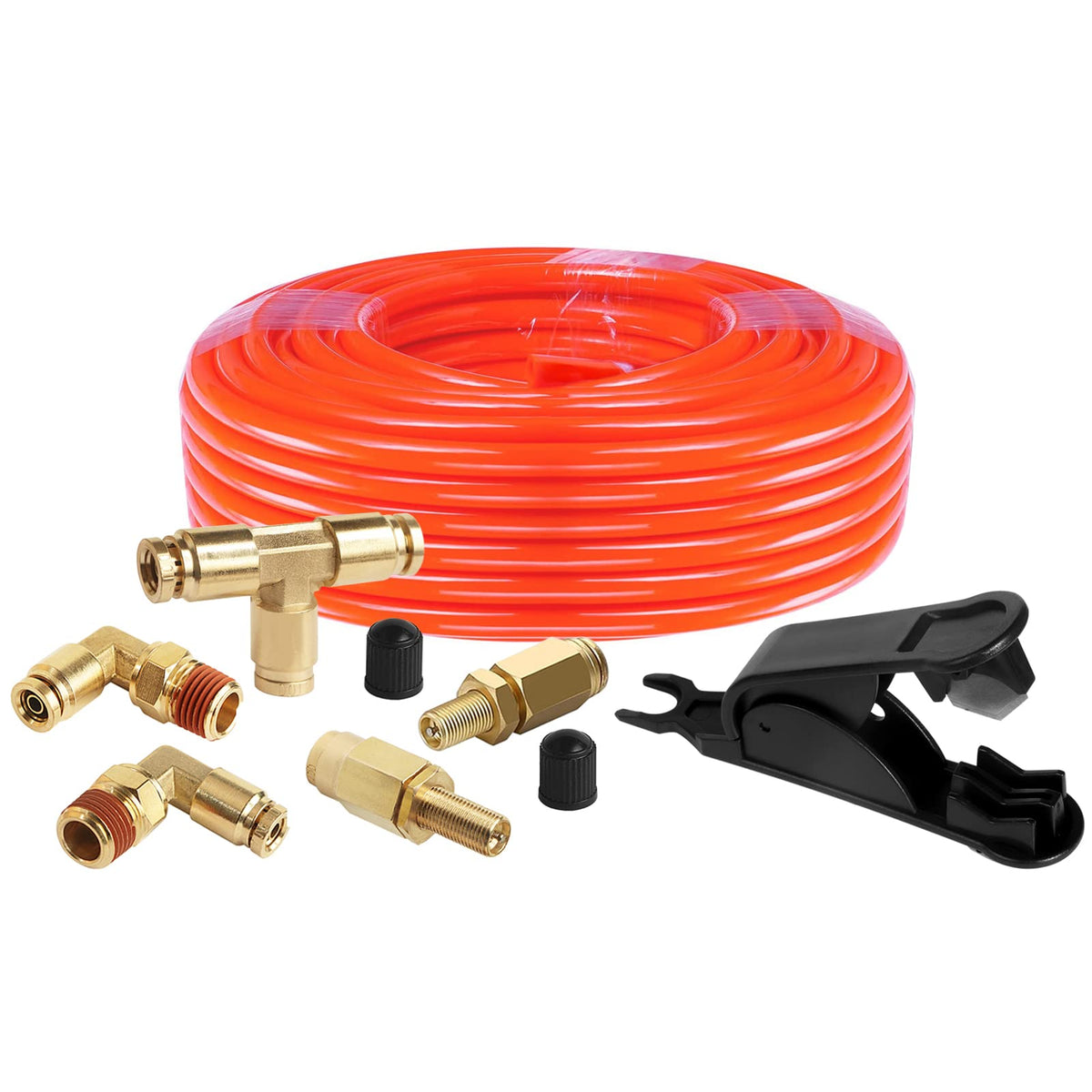 Air Line Service Kit for Air Spring Bag Suspension with Fittings, Air Line Kit Includes 20 Feet Air Line Tubing,Schrader Valves,