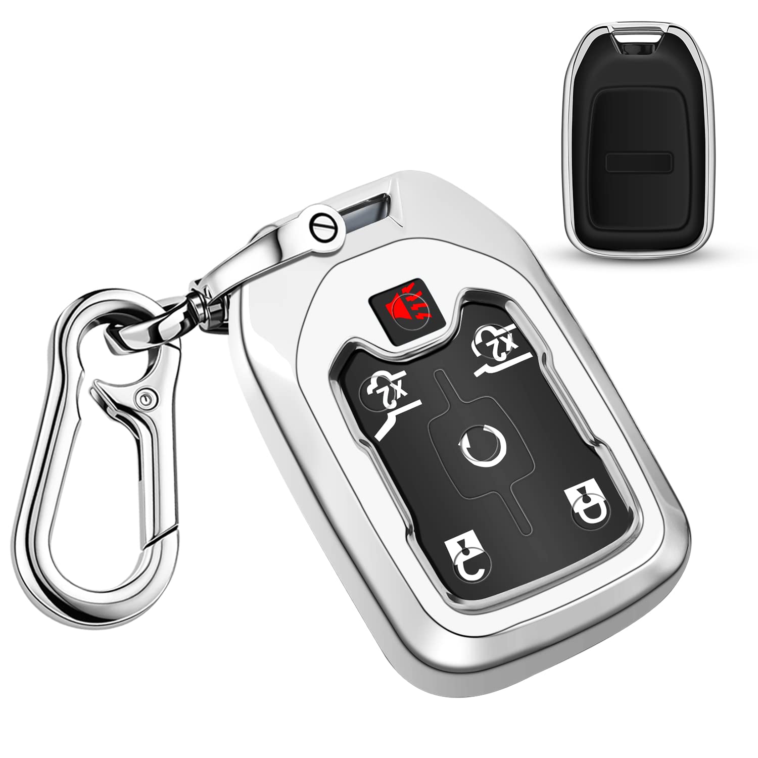 Qbuc For Gmc Key Fob Cover Tpu Protector Case With Keychain For 2019-2021 Chevrolet Chevy Silverado And Gmc Sierra 1500 2500Hd 3500Hd Terrain Acadia Yukon Key Cover Smart Remote 3/4/5/6 Button(Silver)