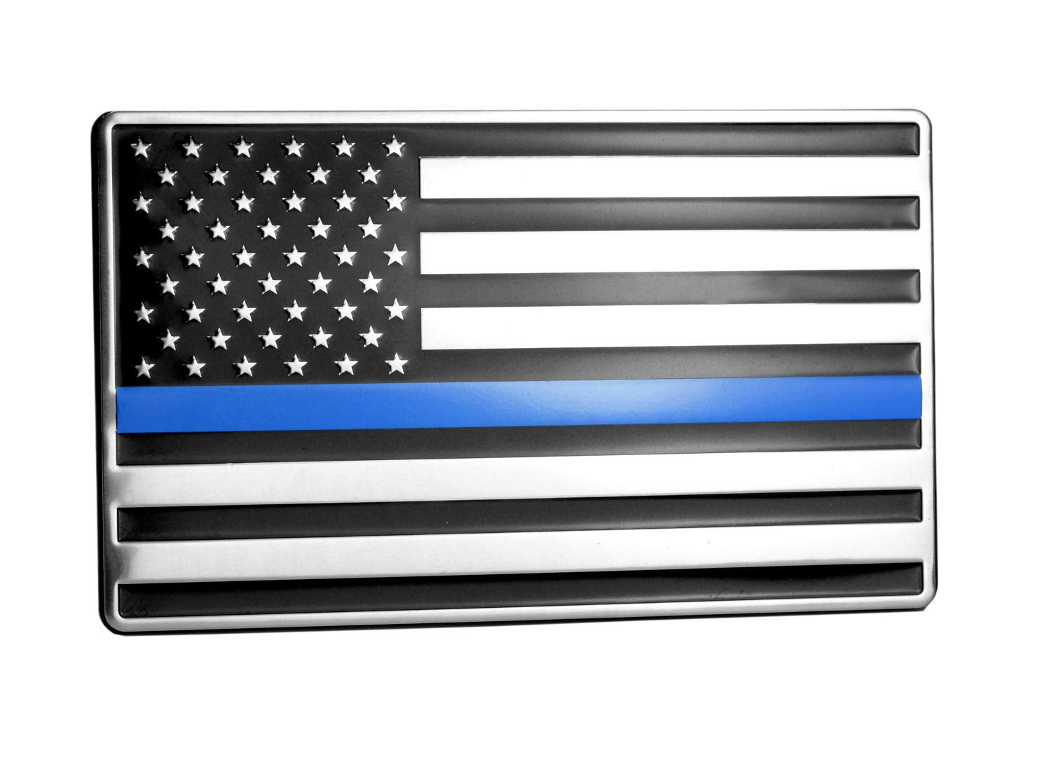 Usa American Embossed Stainless Steel Metal Flag For Cars, Trucks Show Support Of Police And Law Enforcement Officers 5''X3'' Th