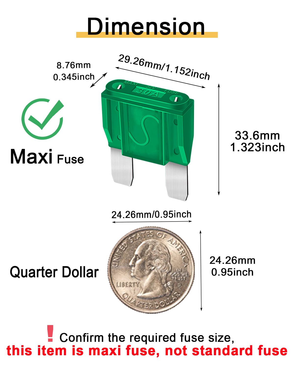 10Pcs 30Amp Maxi Fuses - 30A 32V Automotive Blade Fuse For Auto, Car, Rv, Boat, Truck
