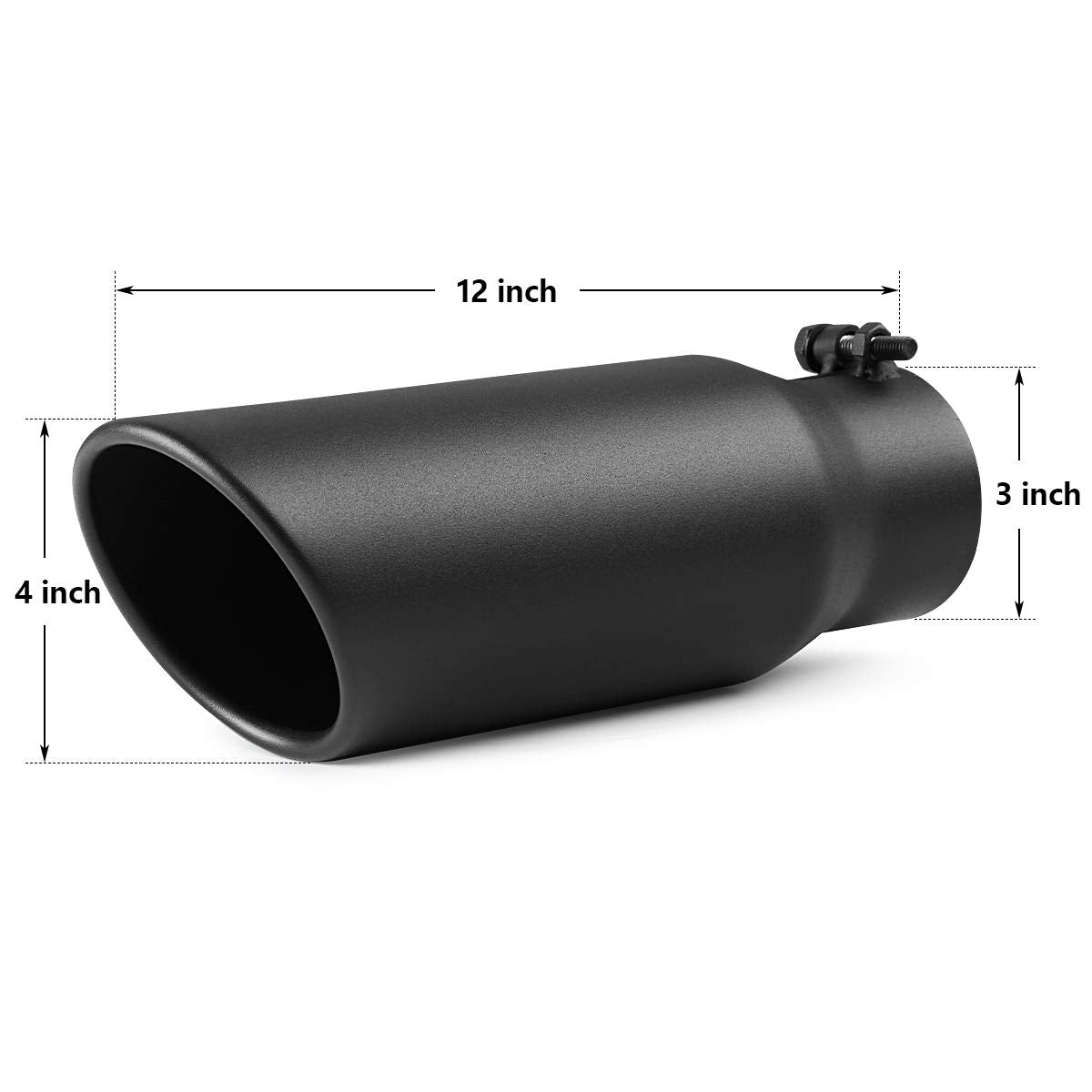 A-Karck Exhaust Tip 3 Inch Inlet, 3'' Inlet 4'' Outlet 12'' Long Black Coated Finish Muffler Tip For Truck Tailpipe, Stainless S