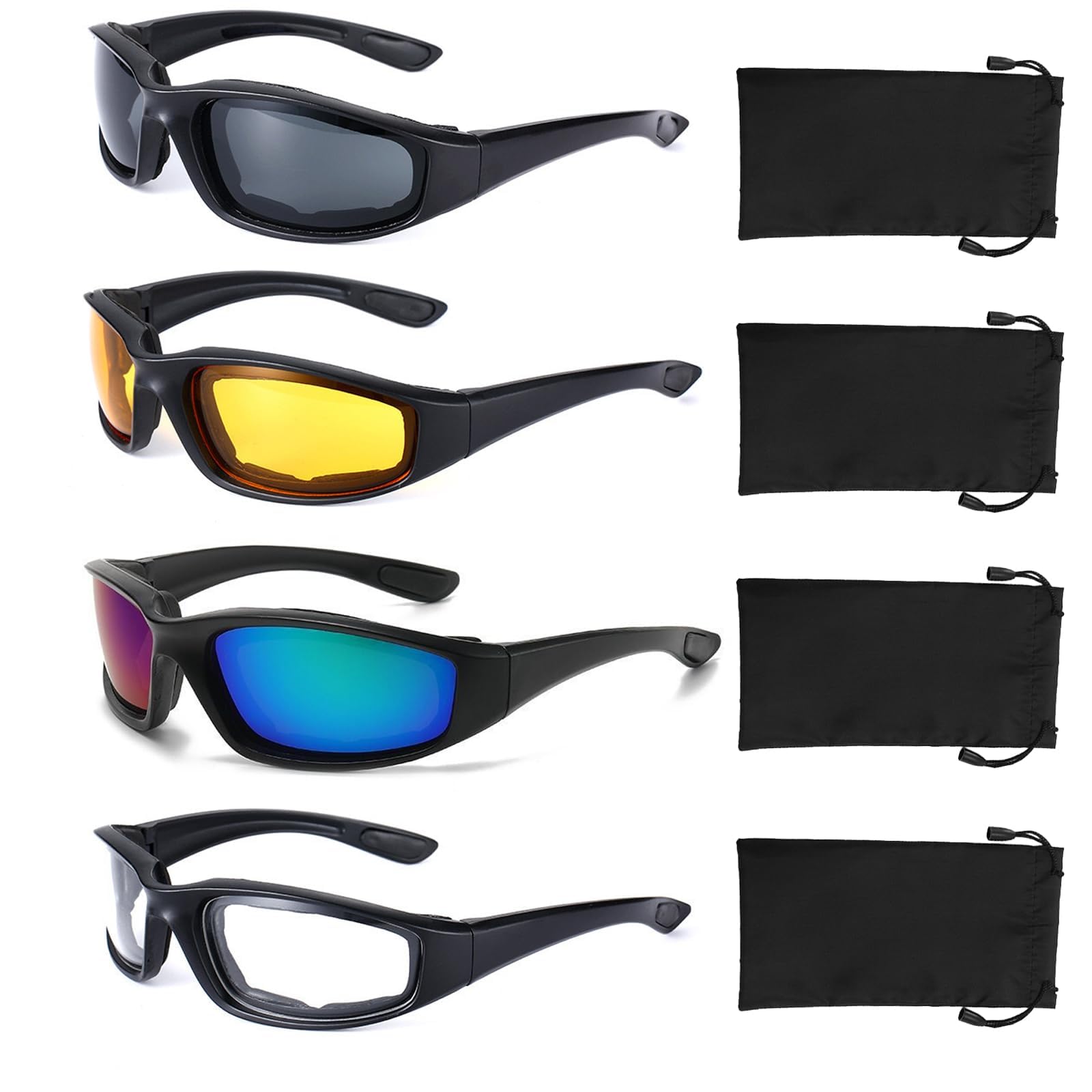 YISUGOOC 4 Pair Motorcycle Glasses Riding Glasses UV Protection Windproof And Dustproof Motorcycle Goggles Foam Cushion Eyeglass