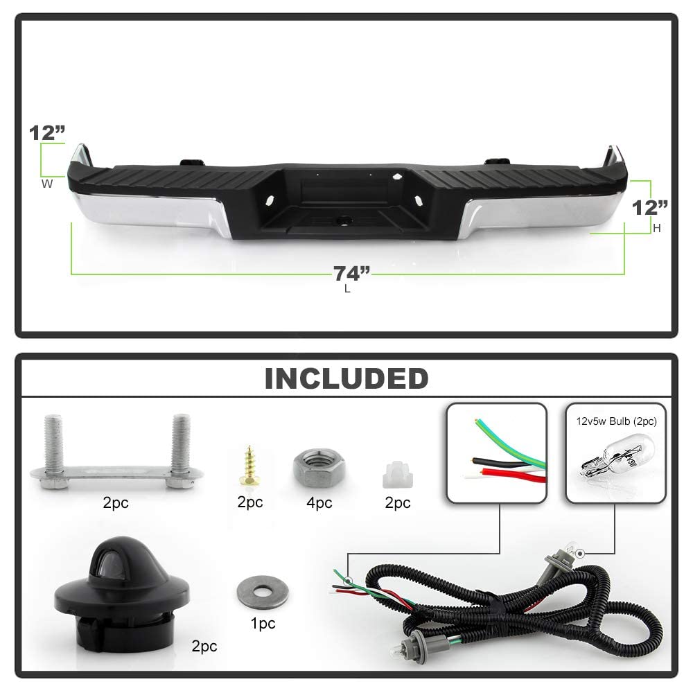 Acanii - For 2009-2014 Ford F150 Pickup Styleside Bed W/O Sensor & Hitch Hole Chrome Steel Complete Rear Bumper Assembly