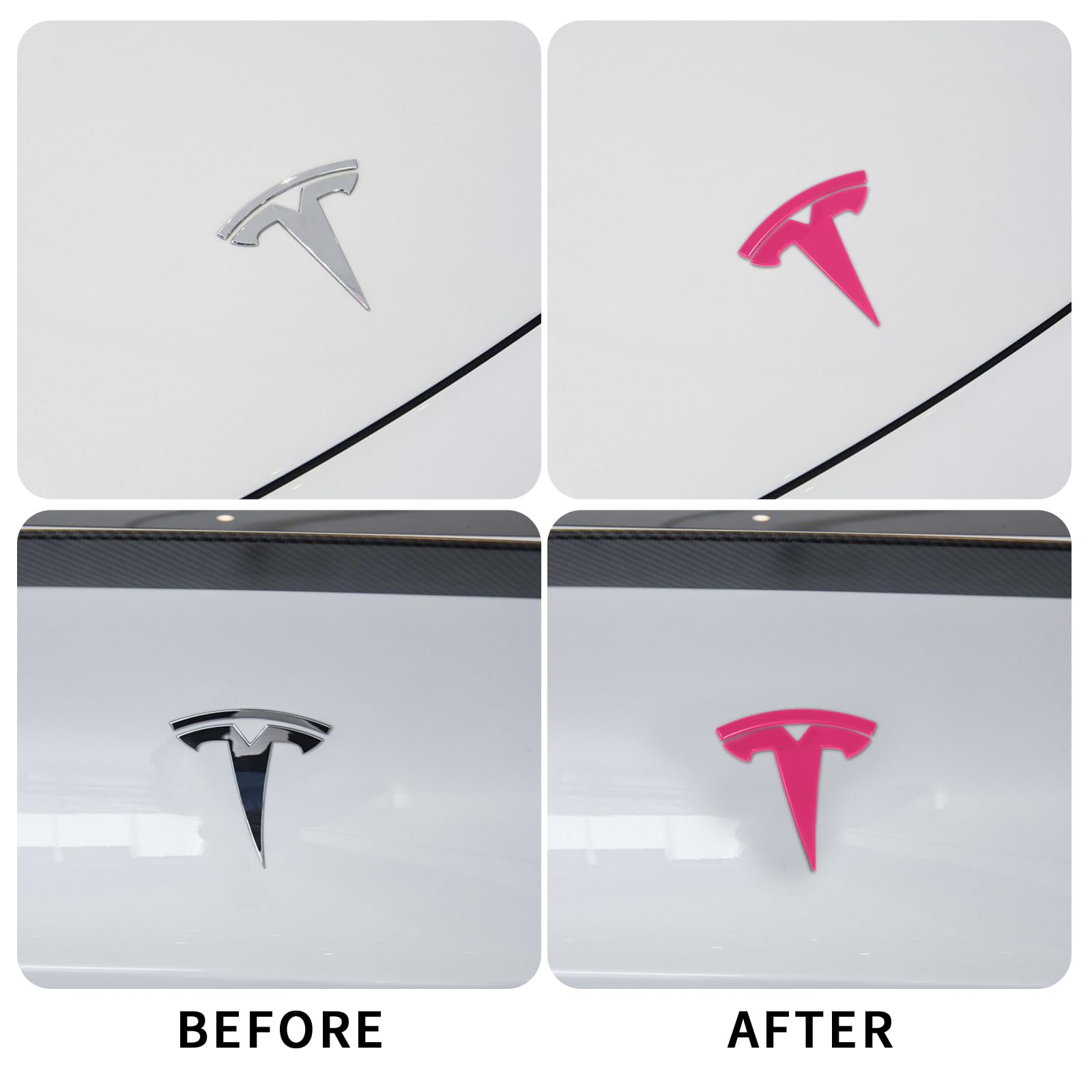 Nanaholy Model 3 Emblem Cover Compatible With Tesla Model 3 Accessories 2023 2022 2021-2017 Logo Sticker(Rosered-3Pcs)