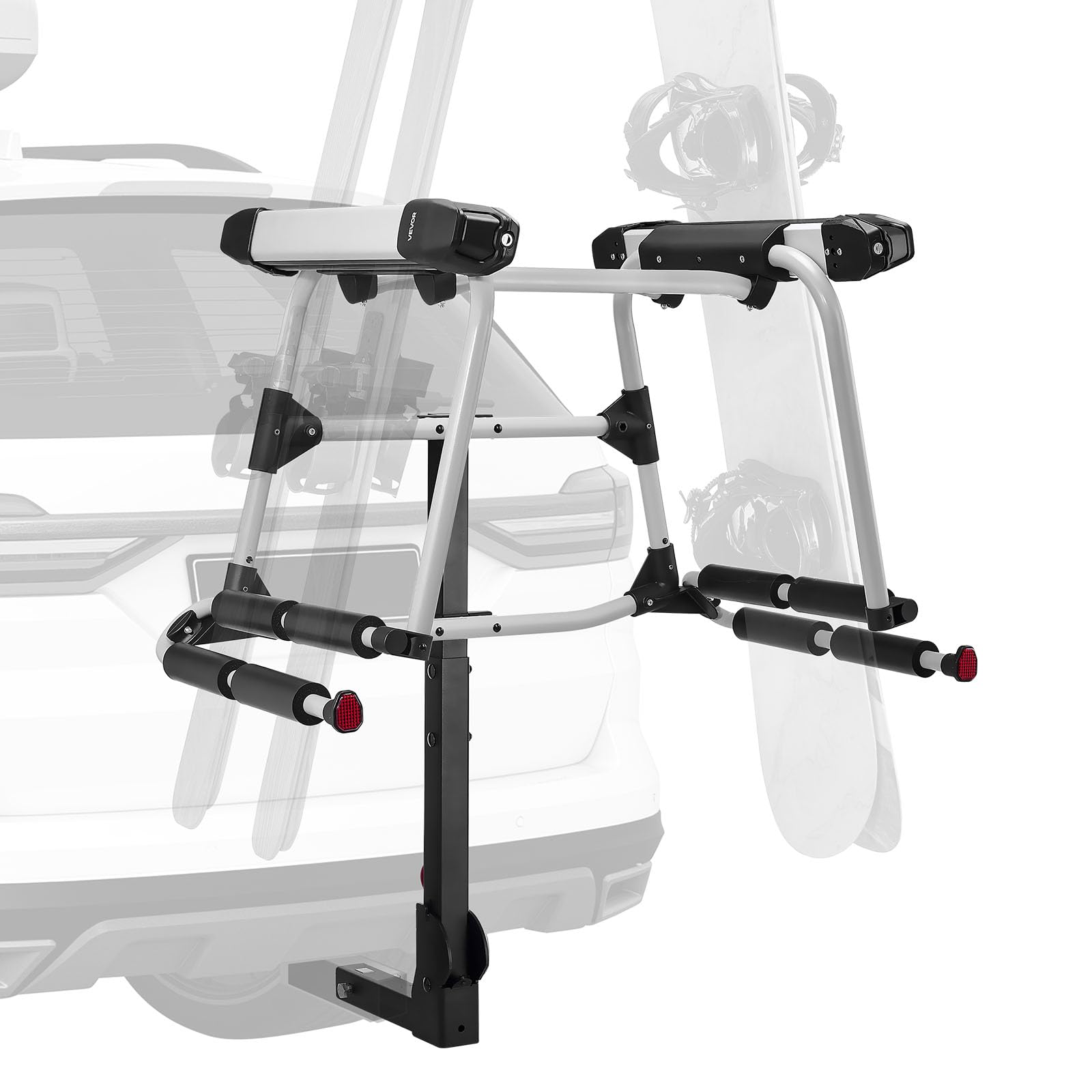 VEVOR Hitch Mounted Ski & Snowboard Rack, Fits 2-Inch Receiver, Carries up to 6 Pairs of Skis or 4 Snowboards, Hitch-Mounted Rac