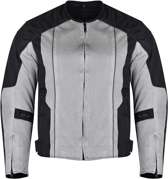 Vance Leather Airflow Mens Silver/Black All-Season Reflective Mesh & Textile Motorcycle Jacket W/Ce Armor & Removable Liner (Silver, 3X-Large)