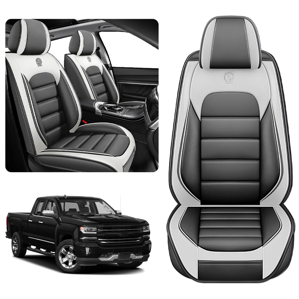 KNCY Pickup Seats Covers Compatible with GMC Sierra Chevy Silverado 2007-2024 1500 2500HD 3500HD, Waterproof Leather Automotive 