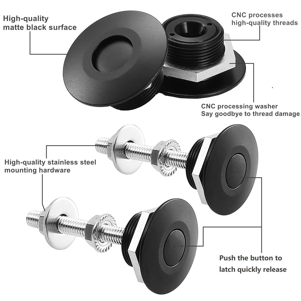 Stetion Quick Release Latch License Plate Lock Clip 1.25 Diameter Aluminum Alloy Car Hood Pins Lock Clip Kit For Bumper Hood License Plate (2 Pack - Black)