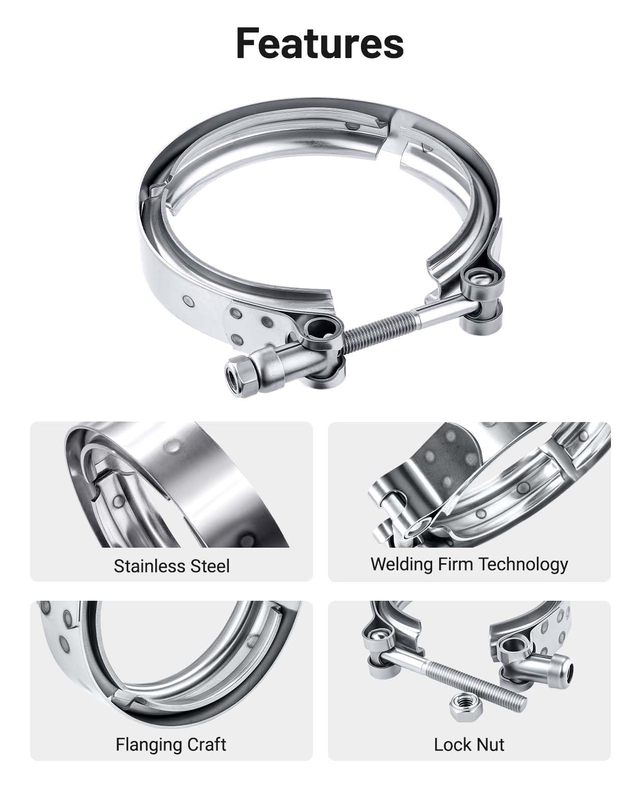 Evil Energy 4.0 Inch V Band Clamp For Flange Kit Stainless Steel (No Flanges)