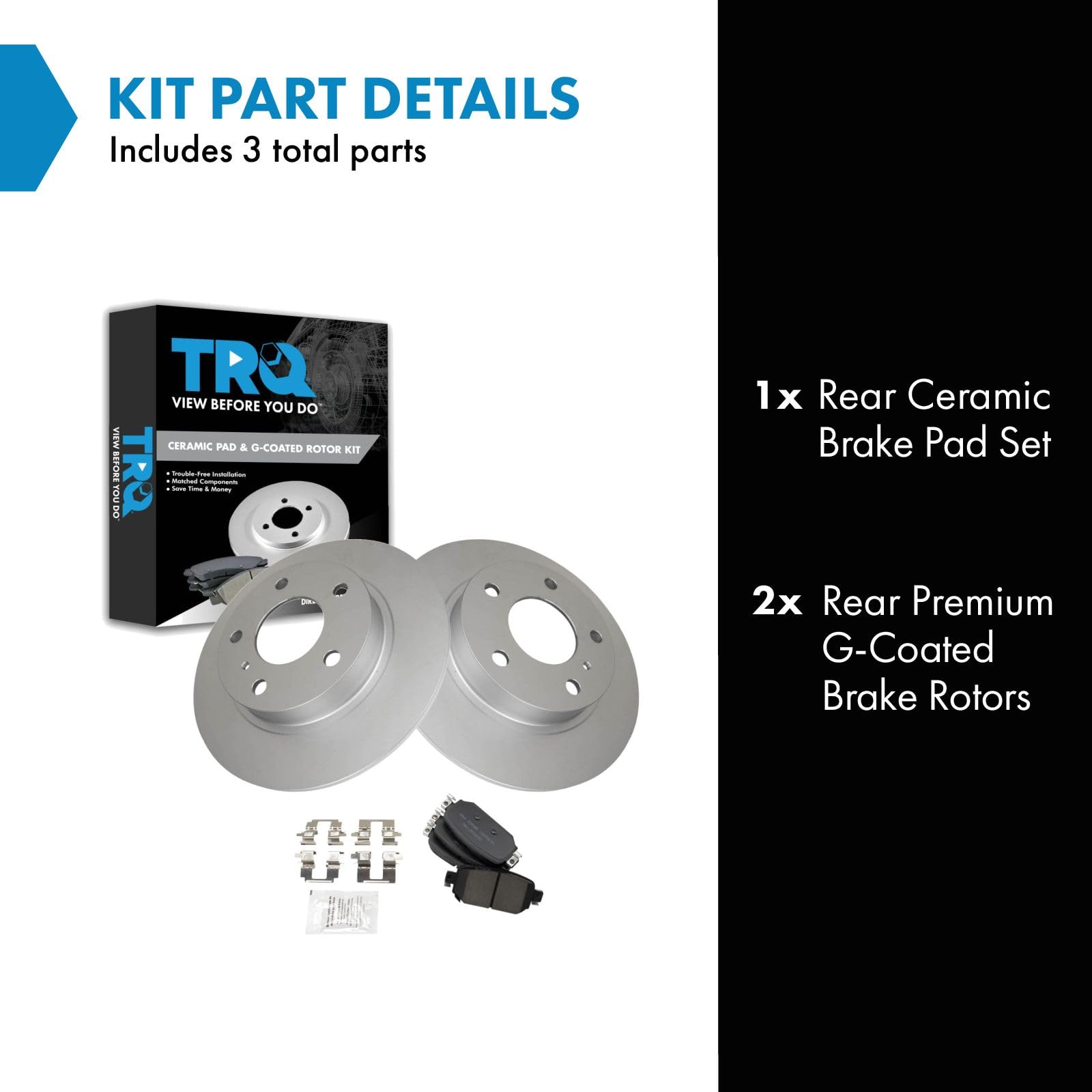 Trq Rear Posi Ceramic Disc Brake Pad & Coated Rotor Kit Compatible With Mazda 3 Cx-3